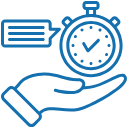 A hand holding a stopwatch with a check mark on its face.