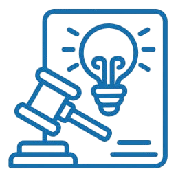 Outline of a gavel and a lightbulb on a smartphone screen, symbolizing legal or intellectual property concepts.
