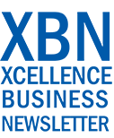Graphics displaying the words 'XBN', 'Xcellence', 'Business', and 'Newsletter' in blue text on a black background.