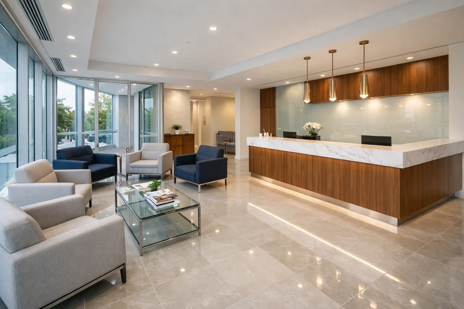 Clean and sanitized medical clinic waiting area in Bergen County NJ maintained by JordyClean.