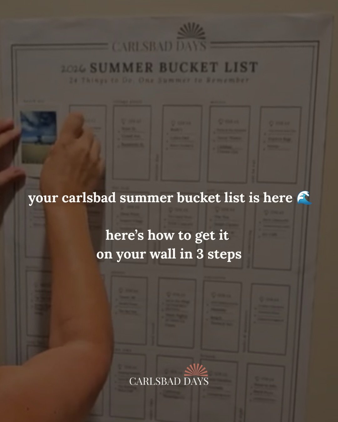 Introducing the Carlsbad Summer Bucket List, a free 24-category printable poster made for you. Beach days. Coffee stops. Sunset spots. Date nights. All of it.

Here&rsquo;s how it works:

📥 Sign up via the link in bio &mdash; it&rsquo;s free
🖨️ Pri