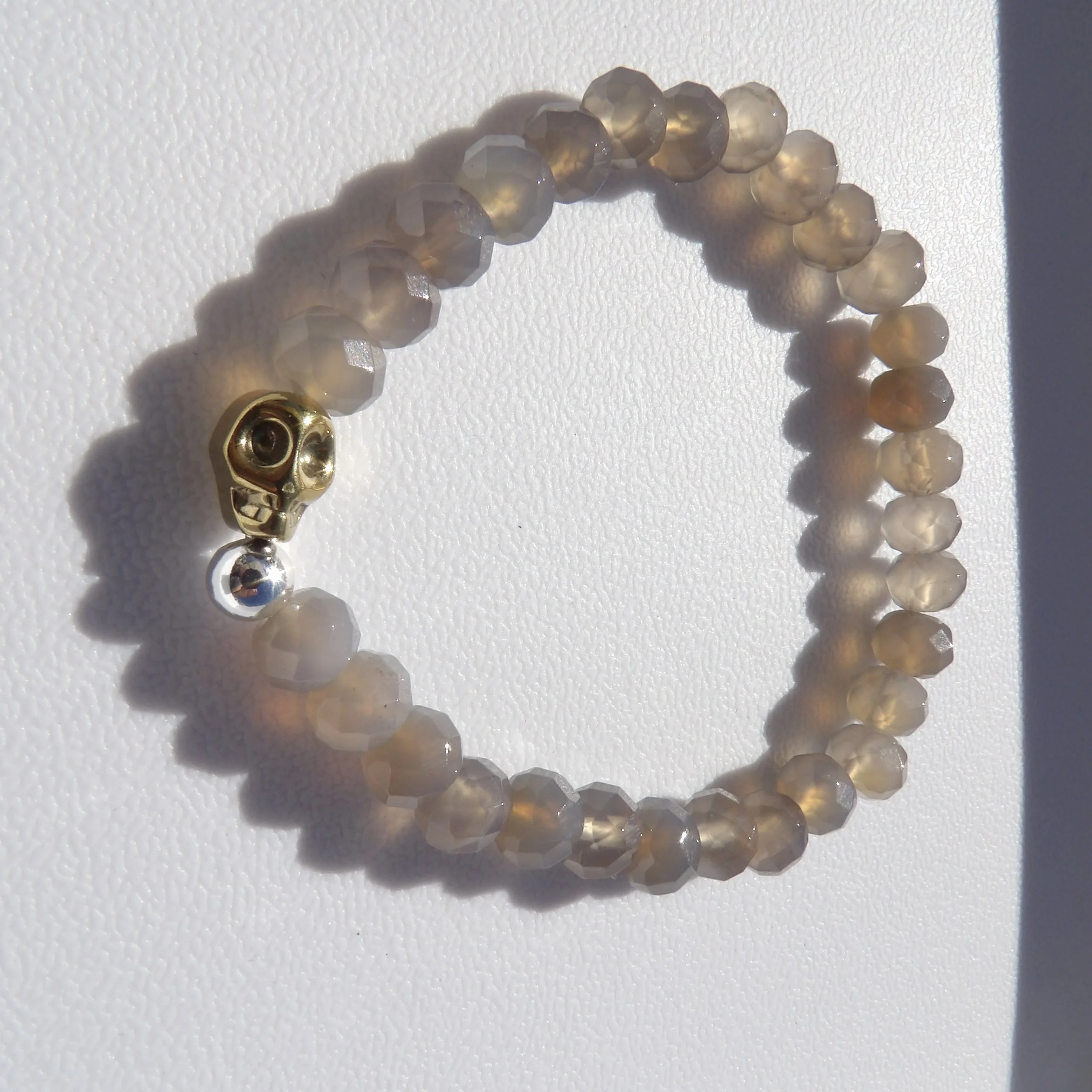 Grey Agate with Skull Bracelet