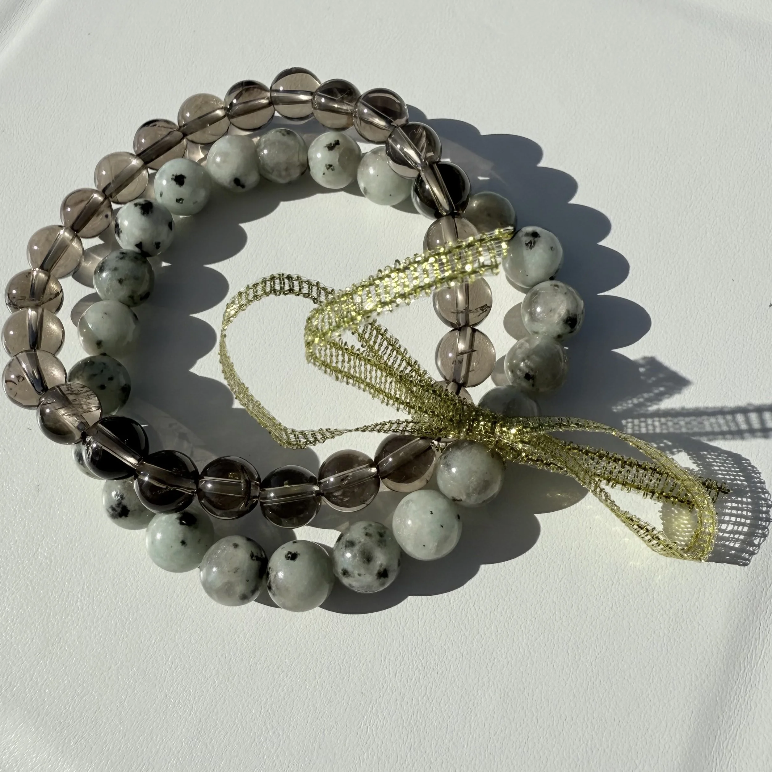 Kiwi Jasper & Smoky Quartz Bracelet Stack