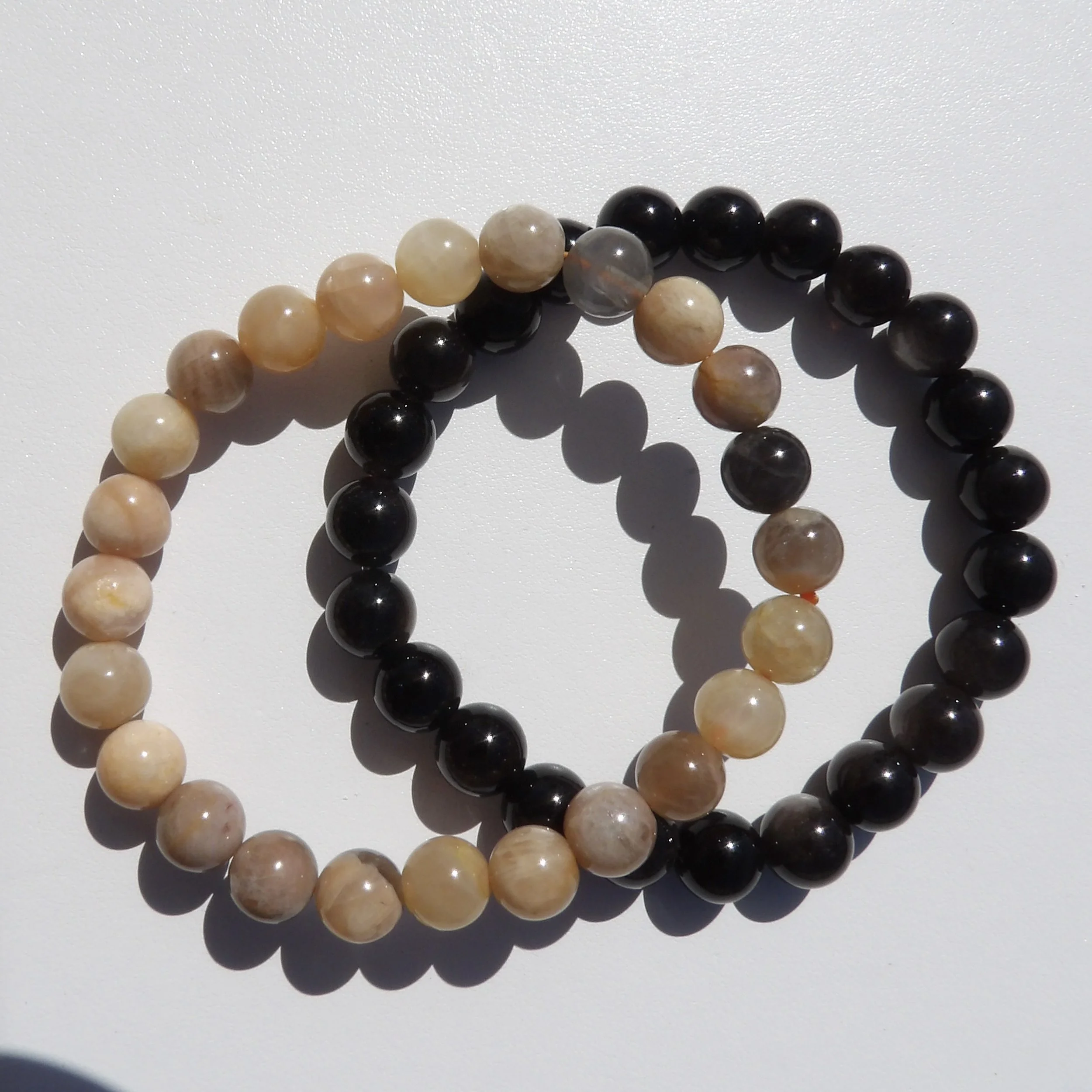 Silver Obsidian & Sunstone Bracelet Stack