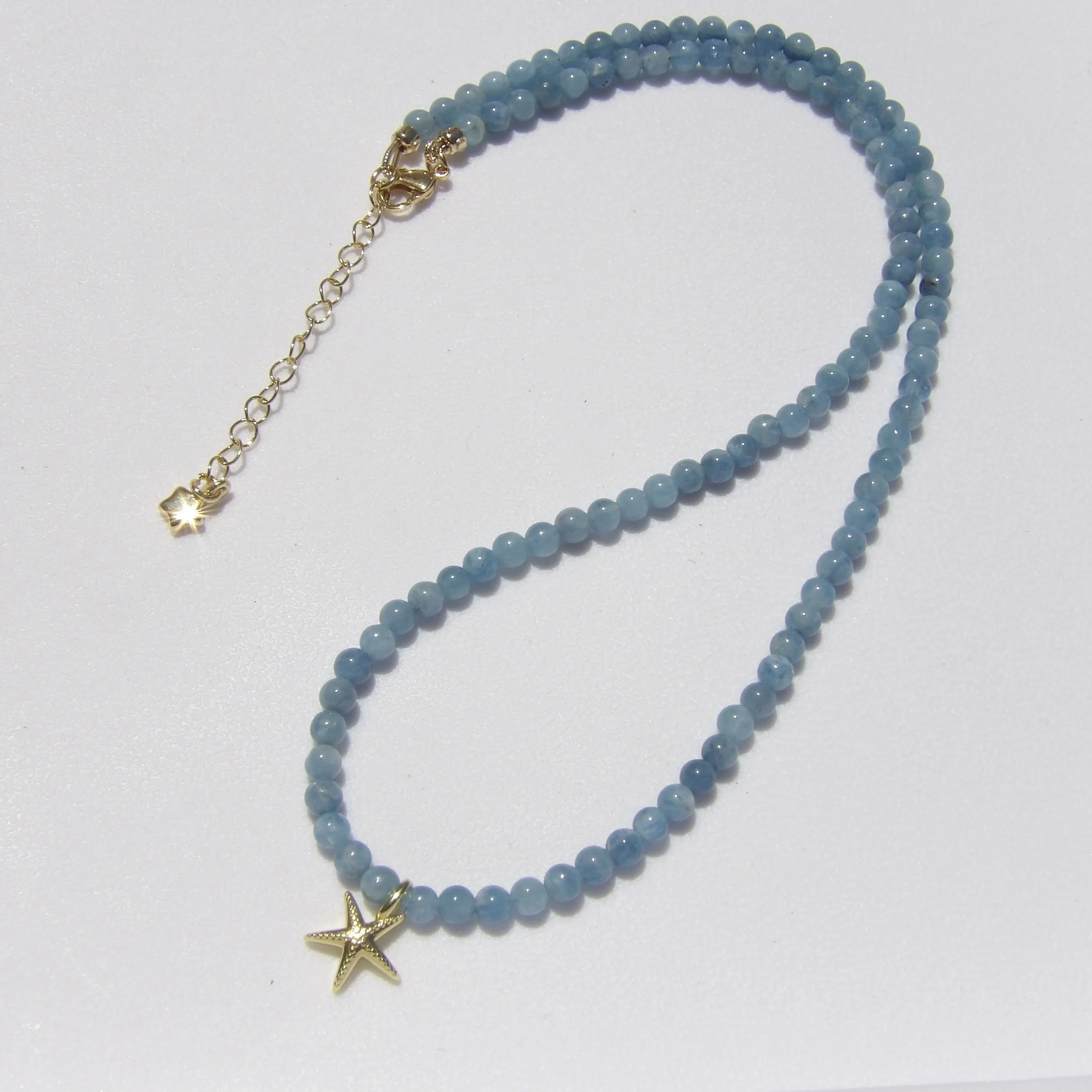 Aquamarine Chalcedony & 18k Gold Starfish Necklace