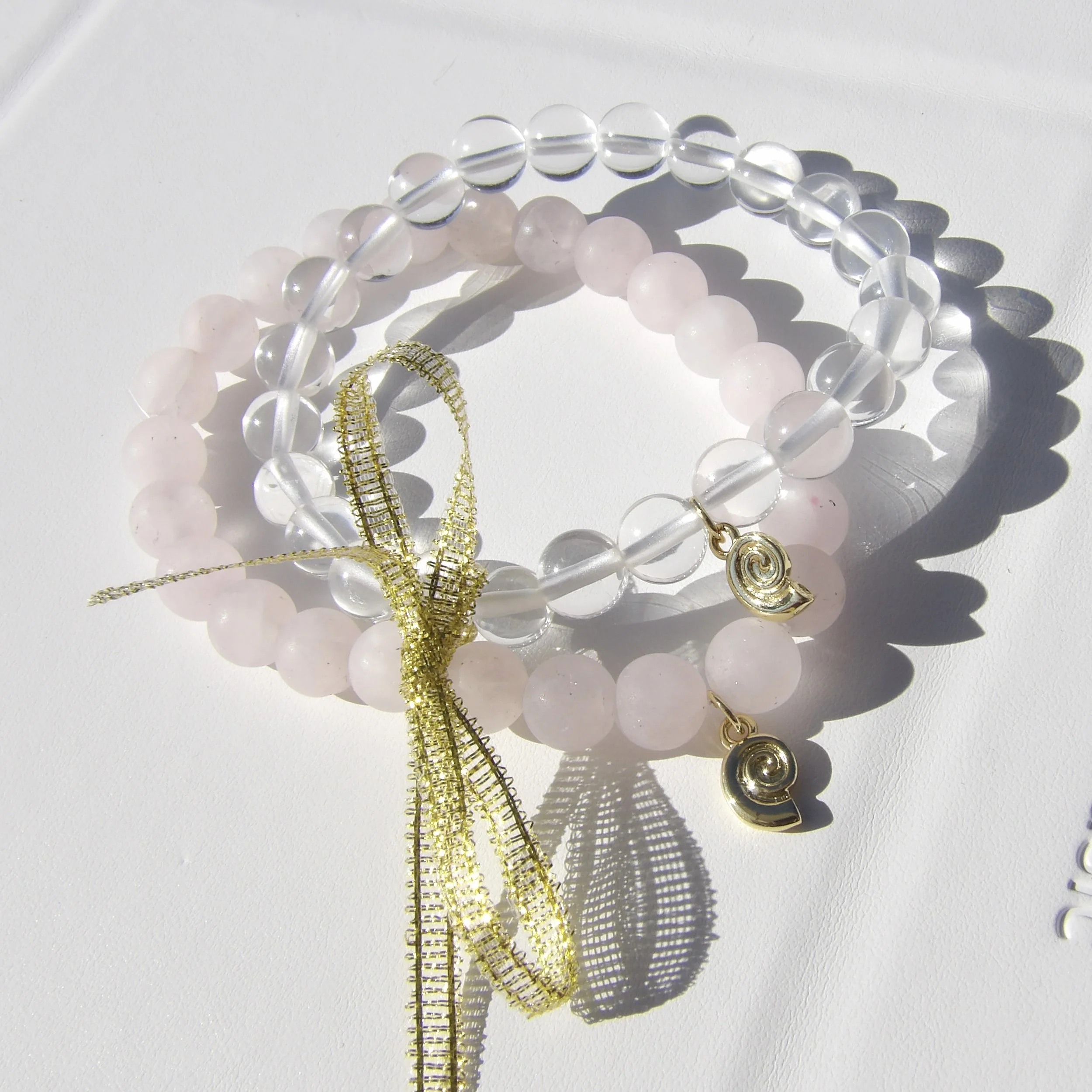 Natural Quartz Seashell Charm Bracelet Stack