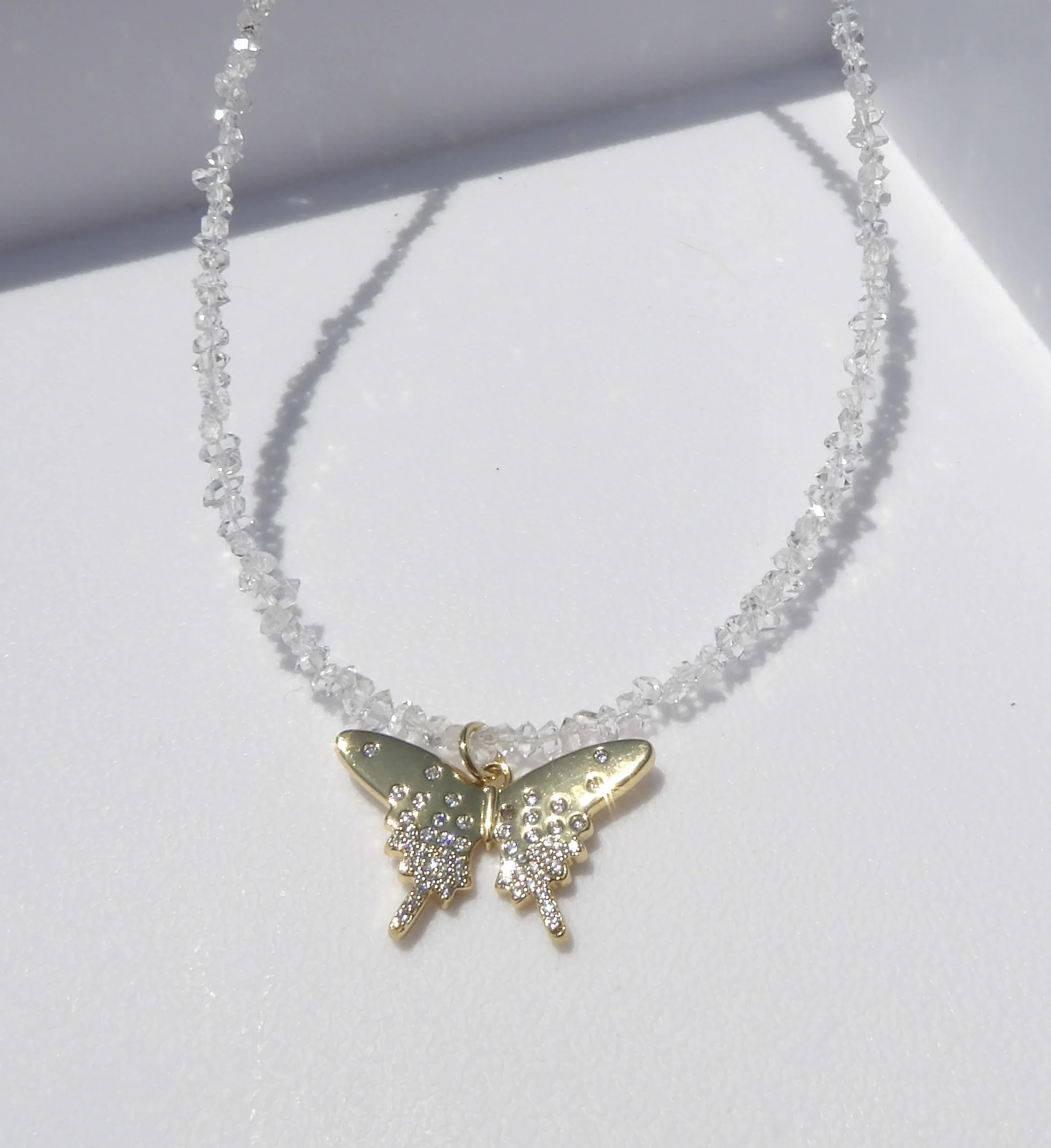 Butterfly & Herkimer Diamond Necklace - 18 Inch