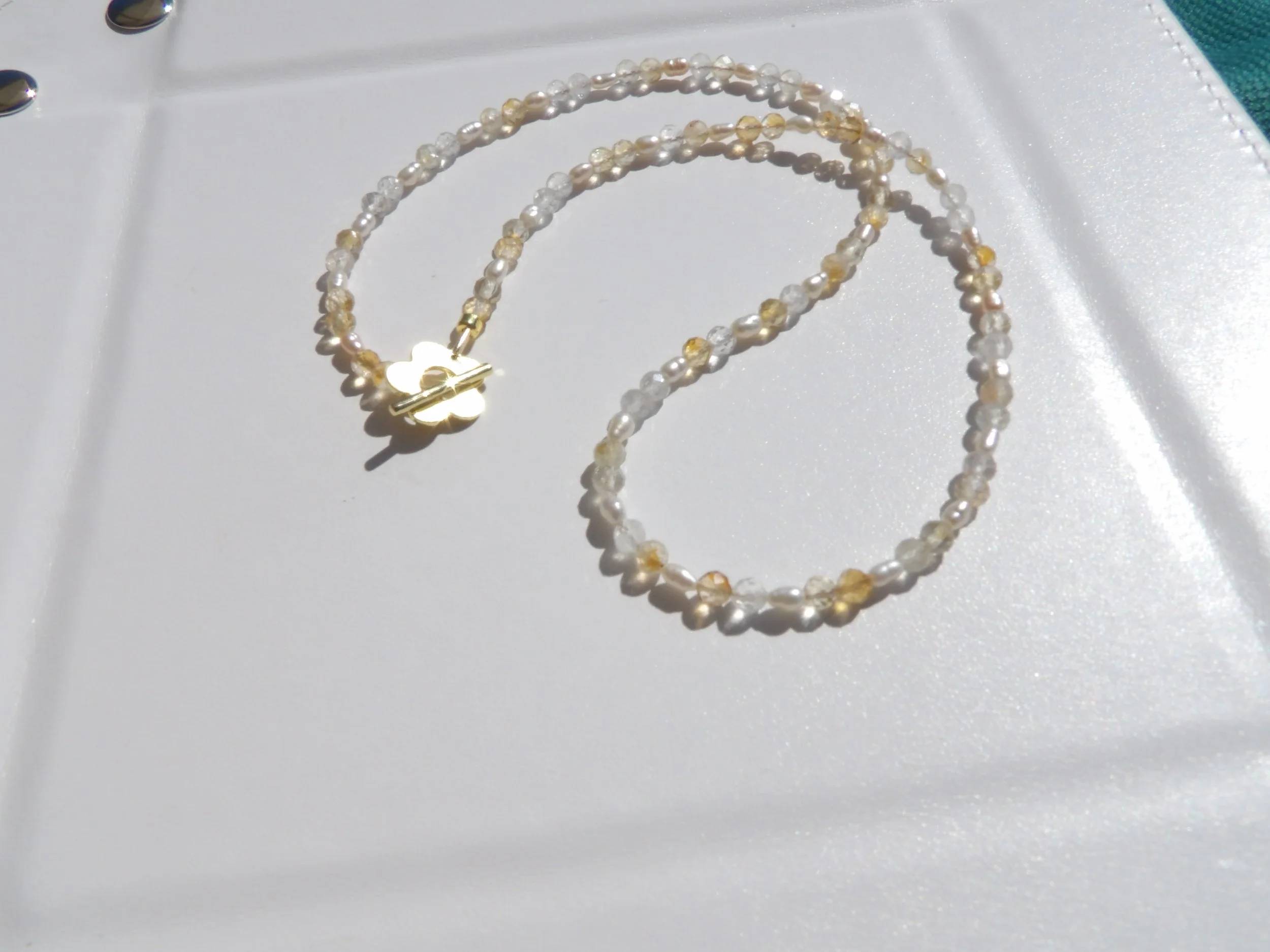 Freshwater Pearl & Citrine Necklace with Gold Daisy Clasp