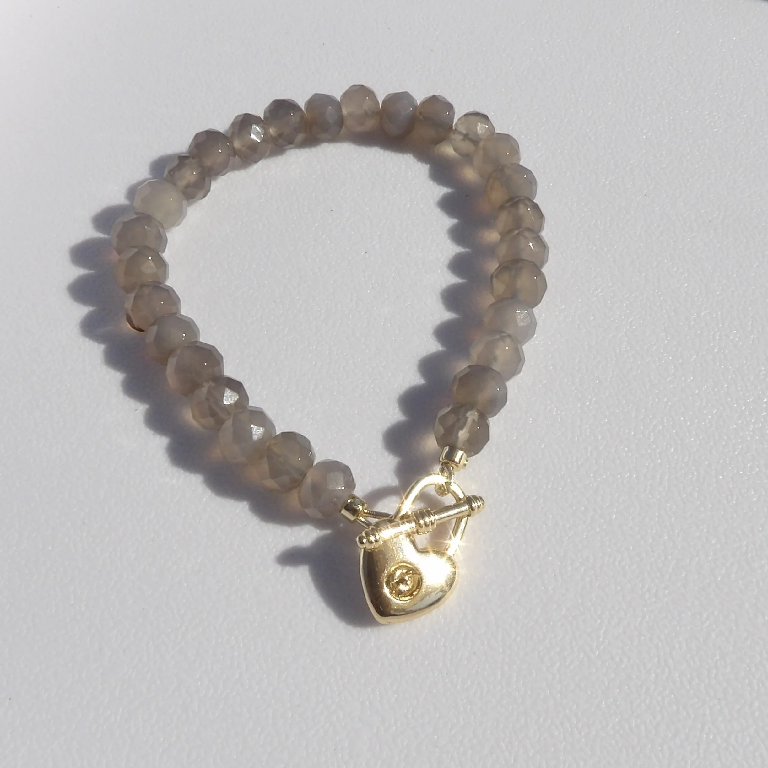 Grey Agate Golden Heart Toggle Bracelet
