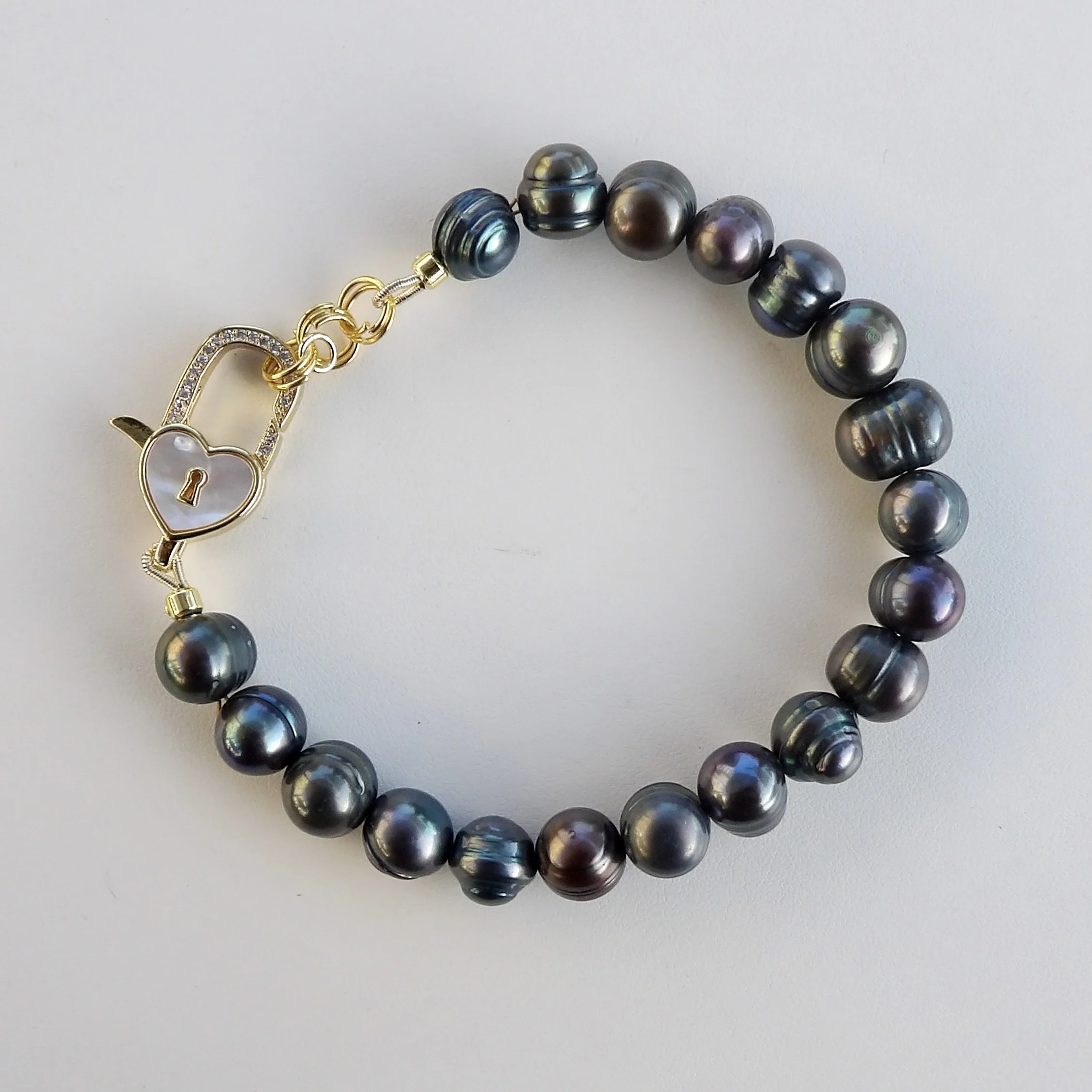 Navy Pearl Heart Locket Bracelet