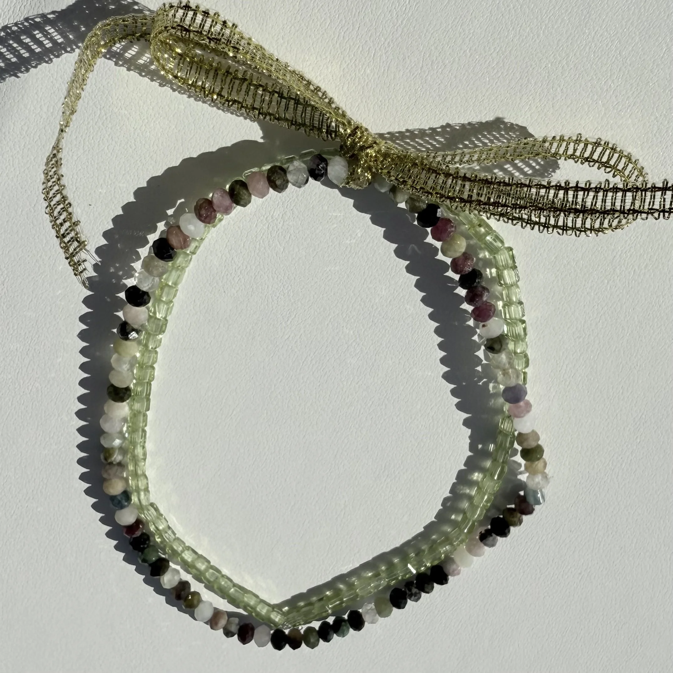 Natural Peridot and Tourmaline Bracelet Stack