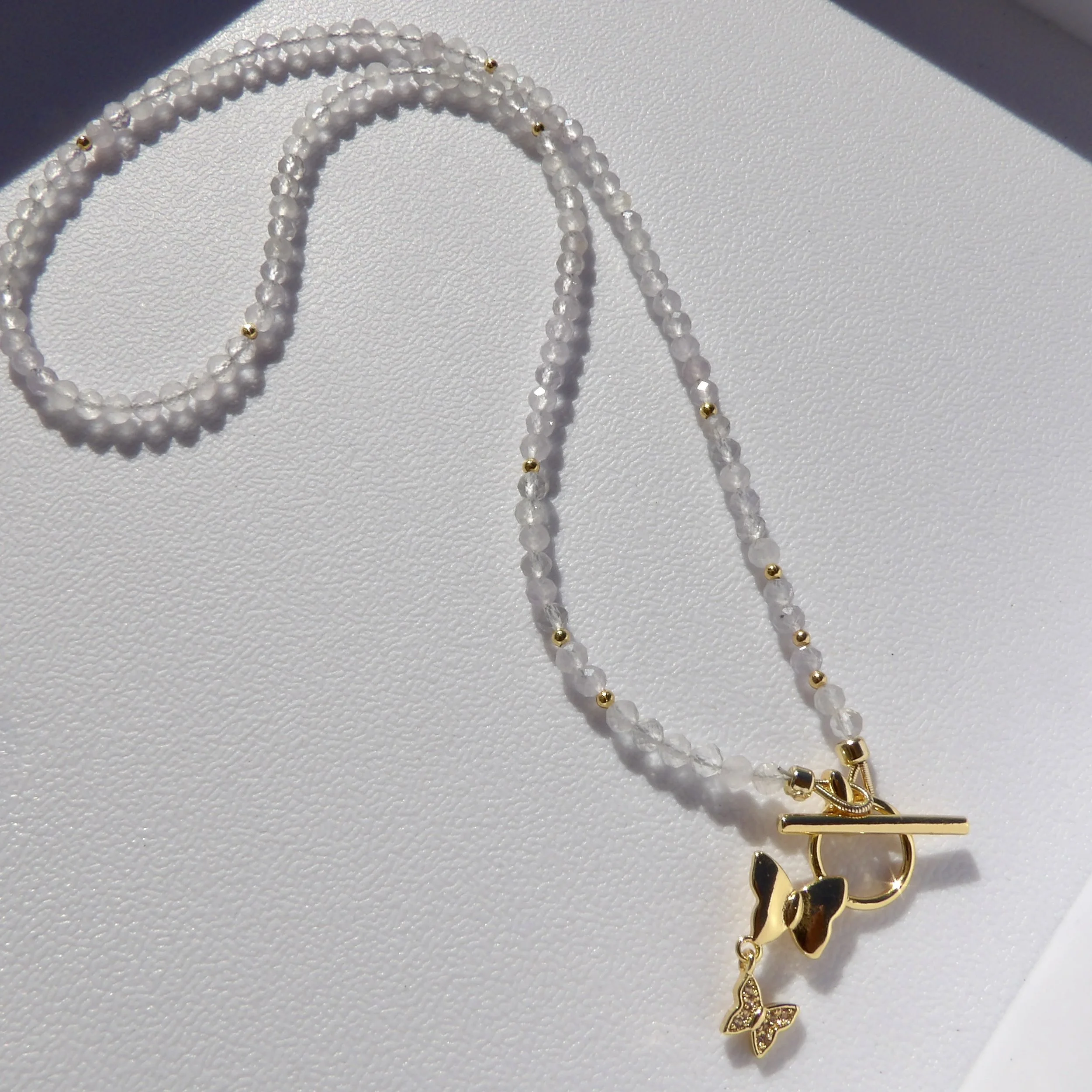 Lavender Amethyst Serenity Necklace with Gold Butterfly Clasp