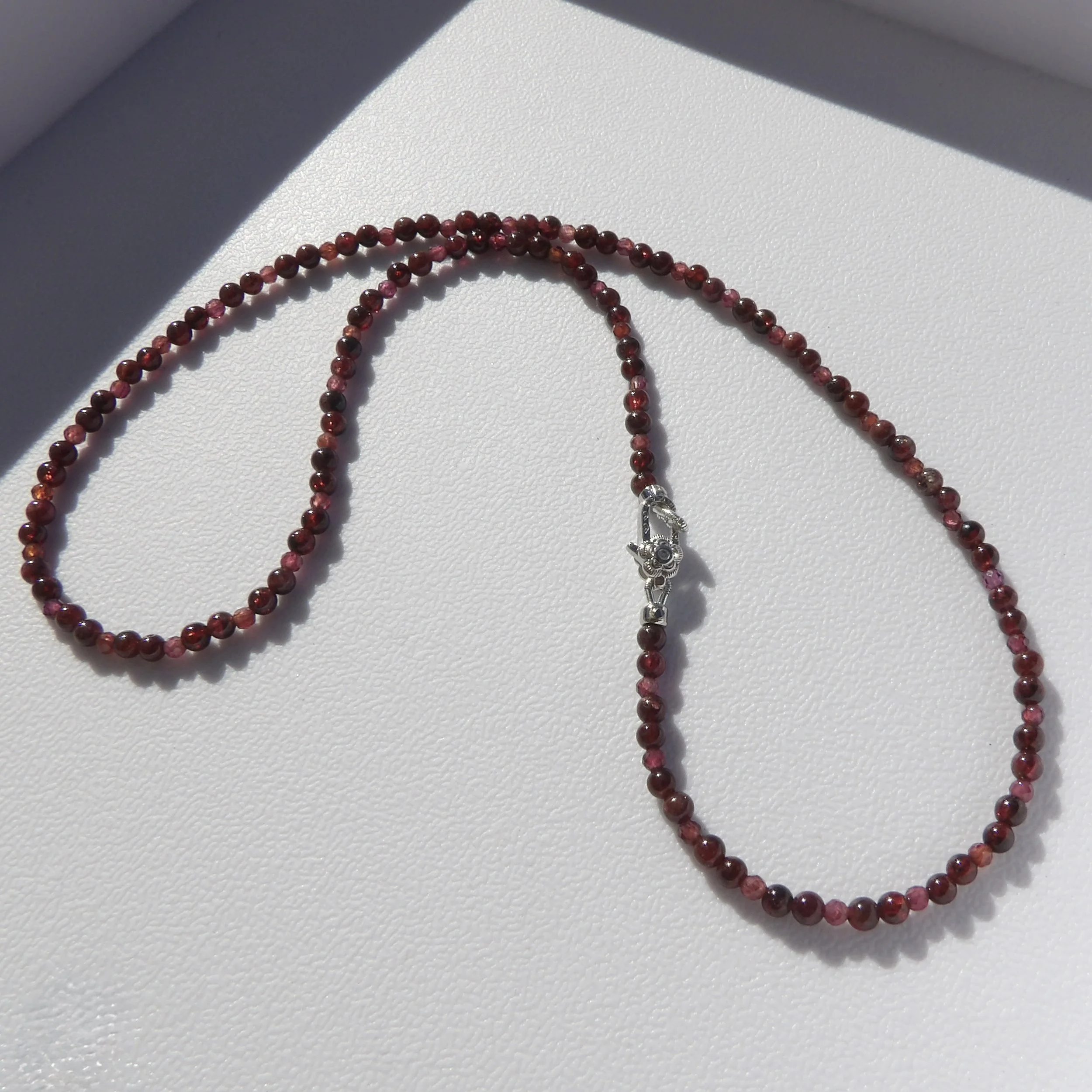 Garnet and Silver Rosebud Necklace