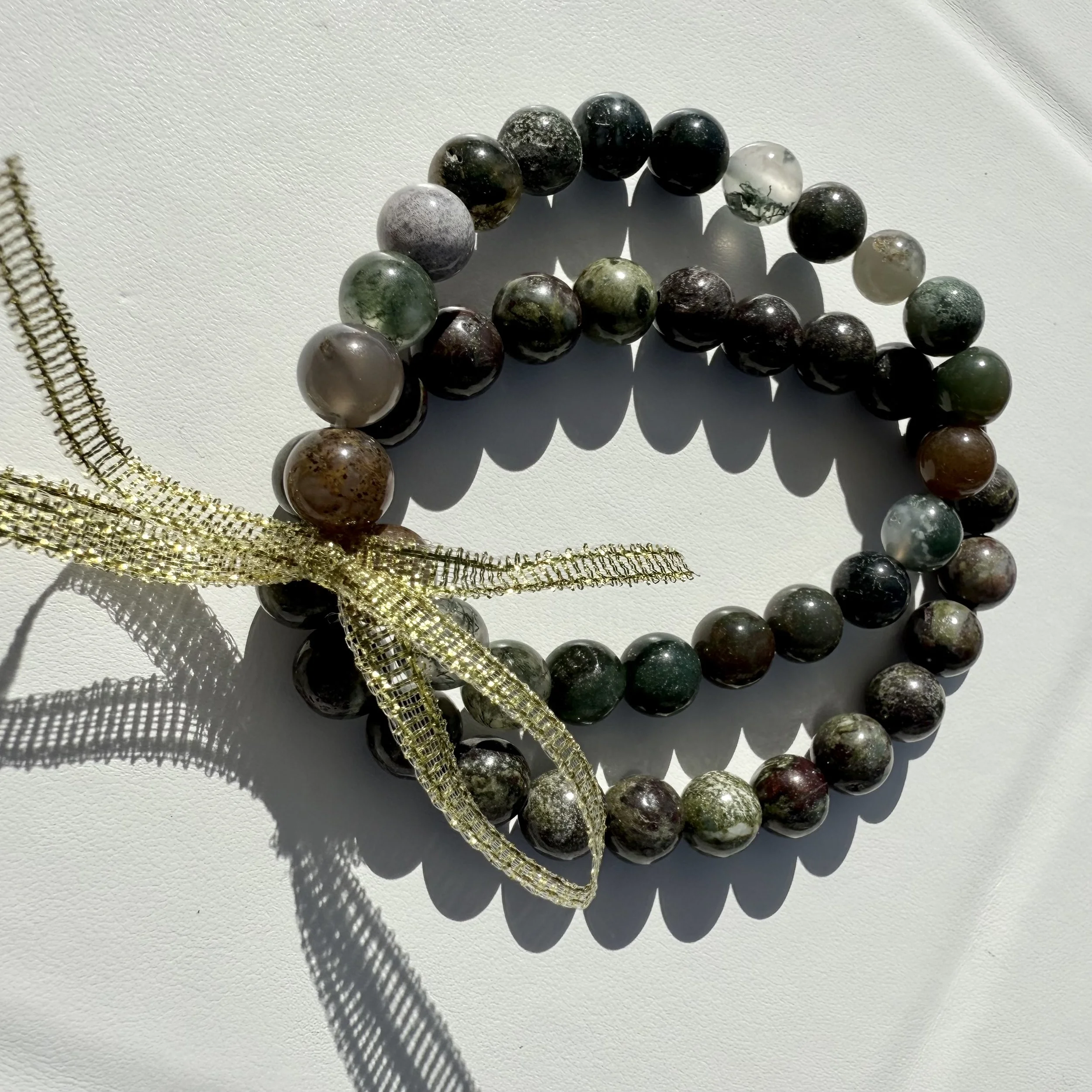 Natural Indian Agate & Dragon Blood Jasper Bracelet Stack