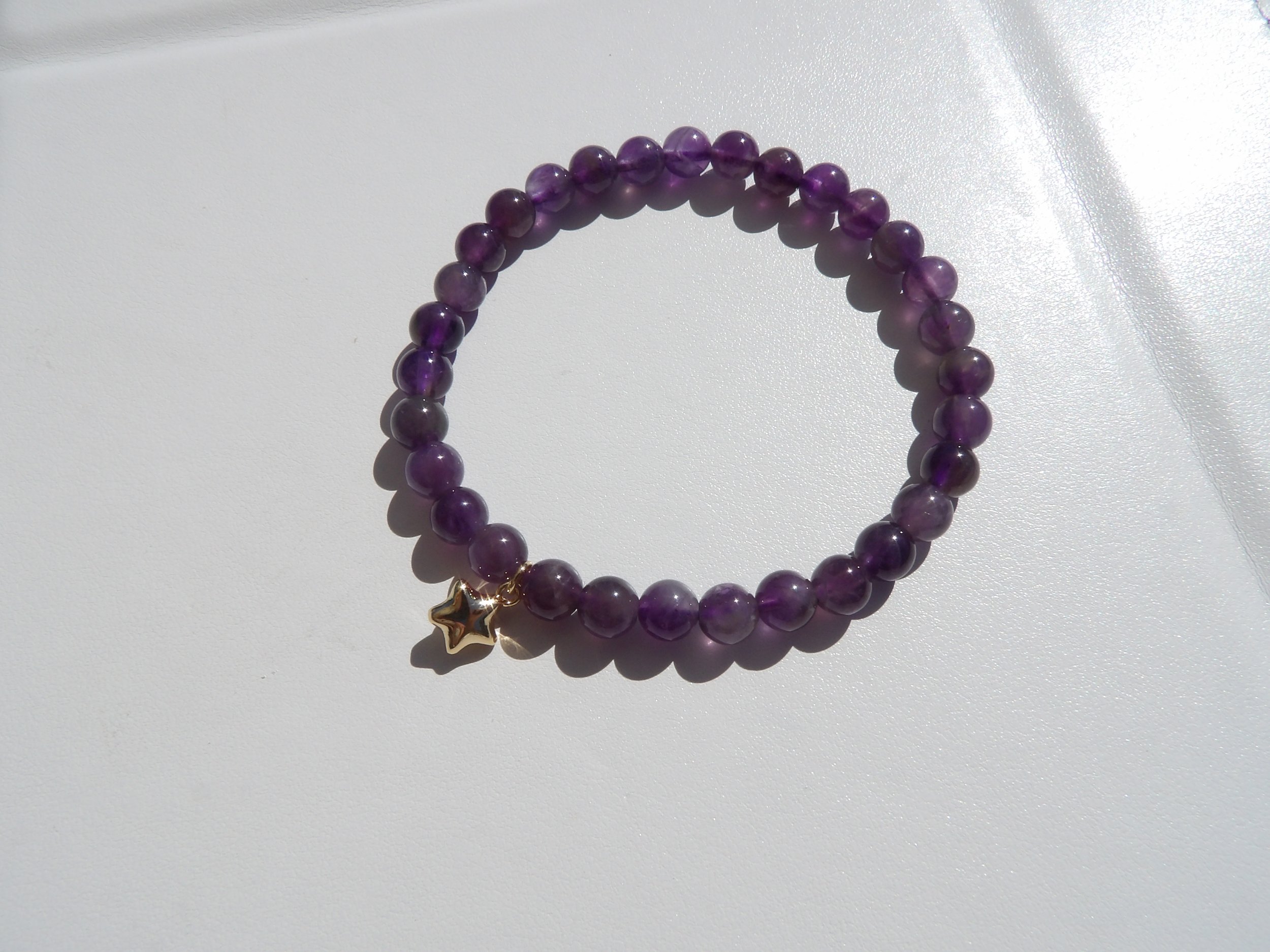 Amethyst Stretch Bracelet with 18k Gold Star