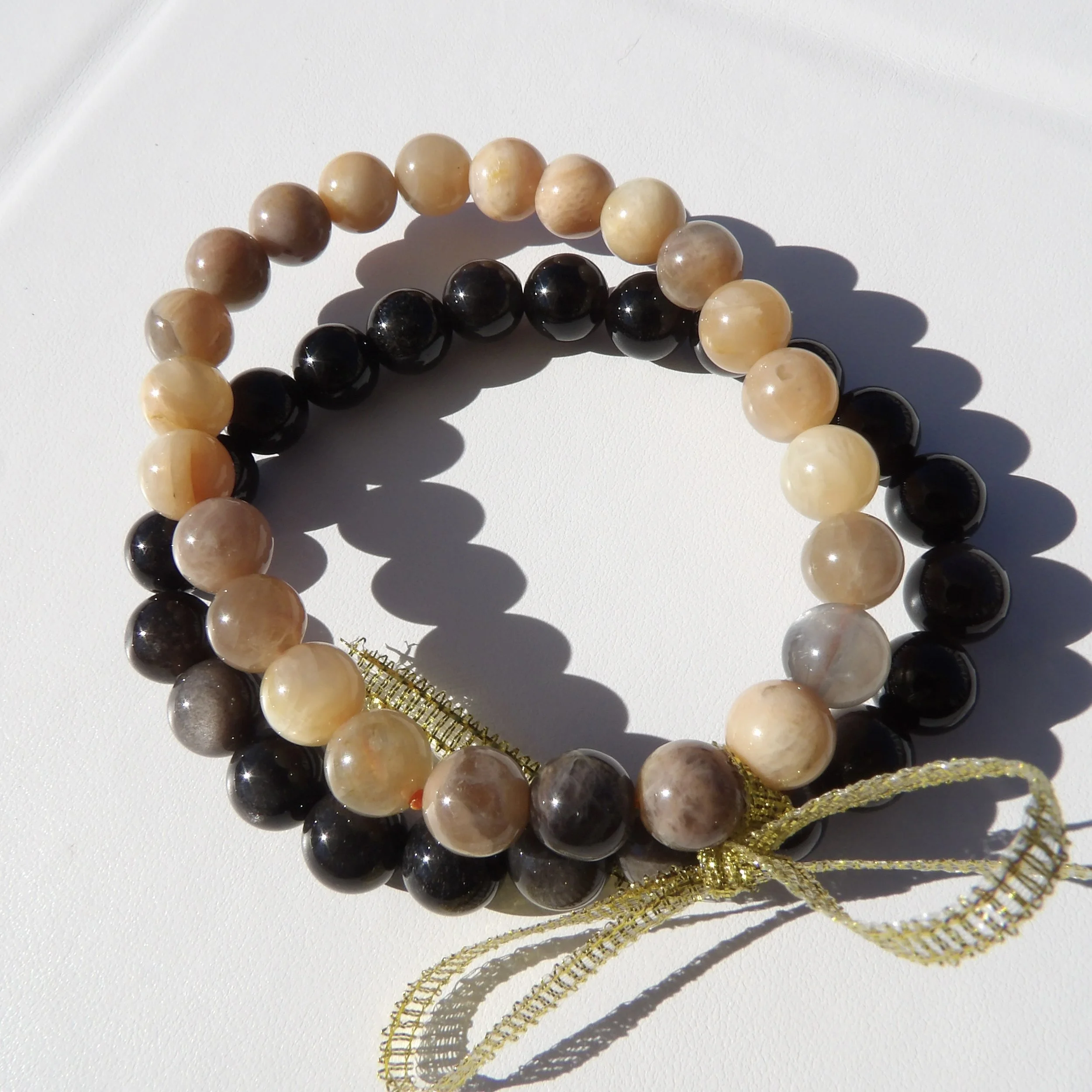 Silver Obsidian & Sunstone Bracelet Stack