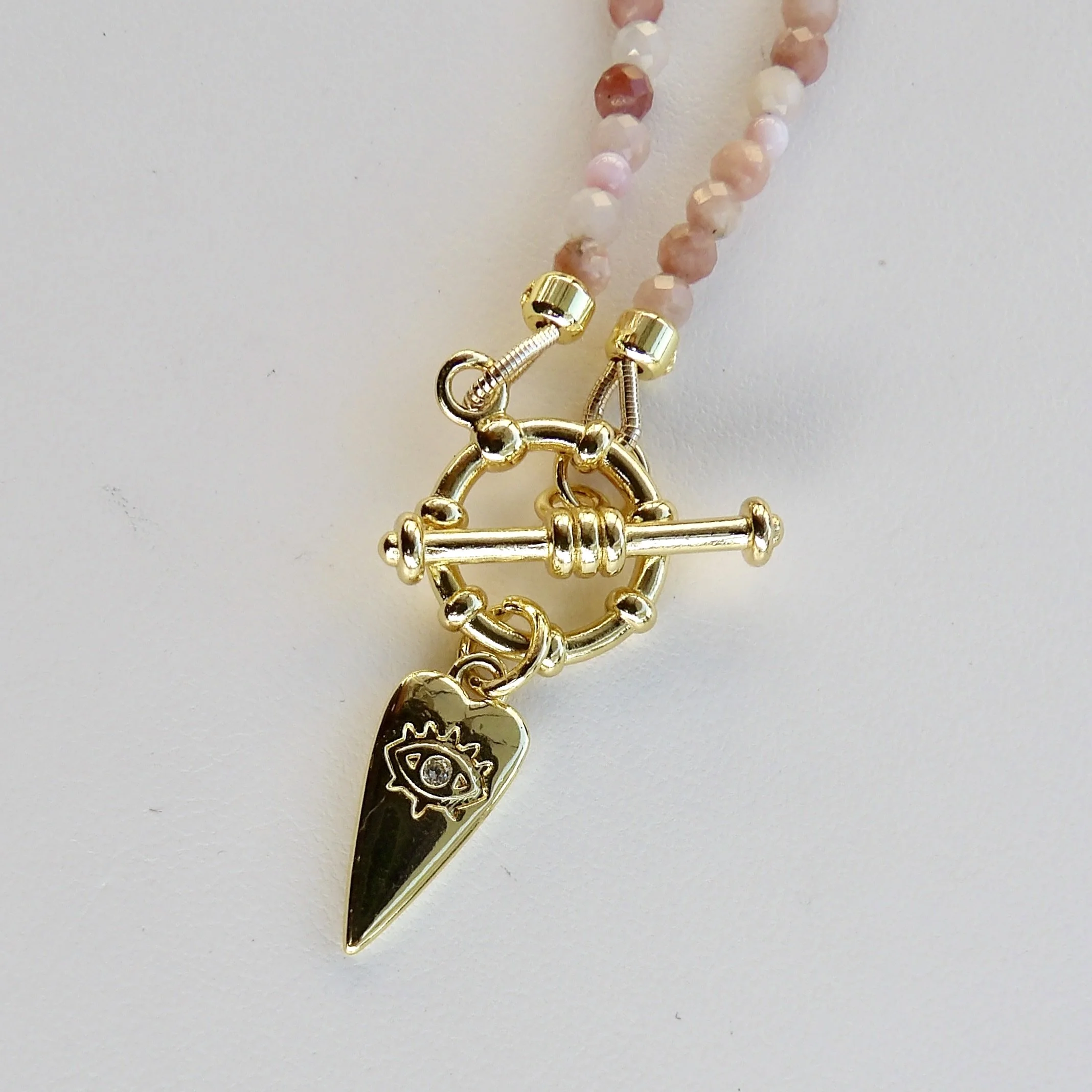 Healing Rhodonite Necklace with 18k Gold Plated Toggle & Charm