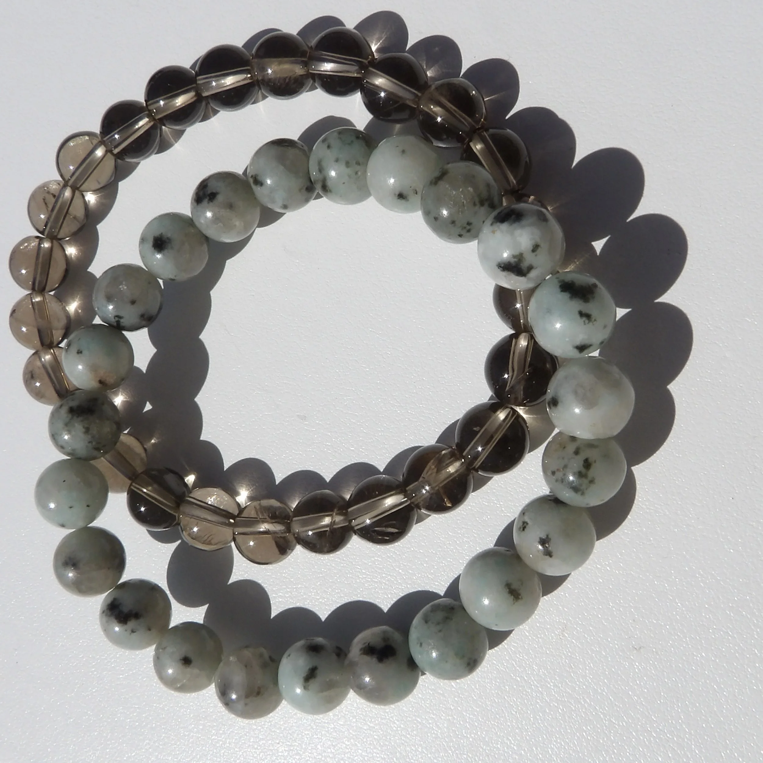 Kiwi Jasper & Smoky Quartz Bracelet Stack