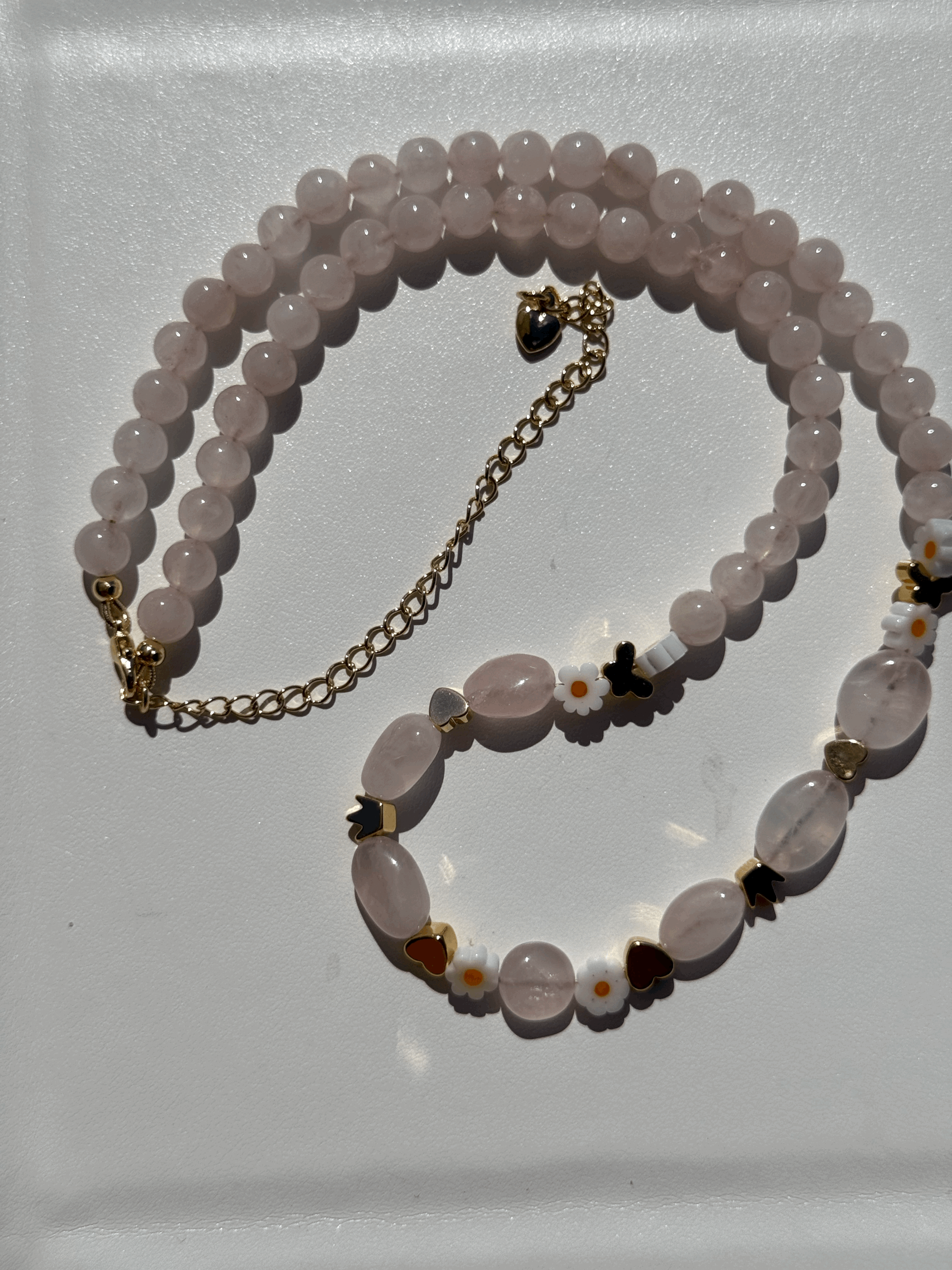 Loving Rose Quartz & Daisy Charm Necklace