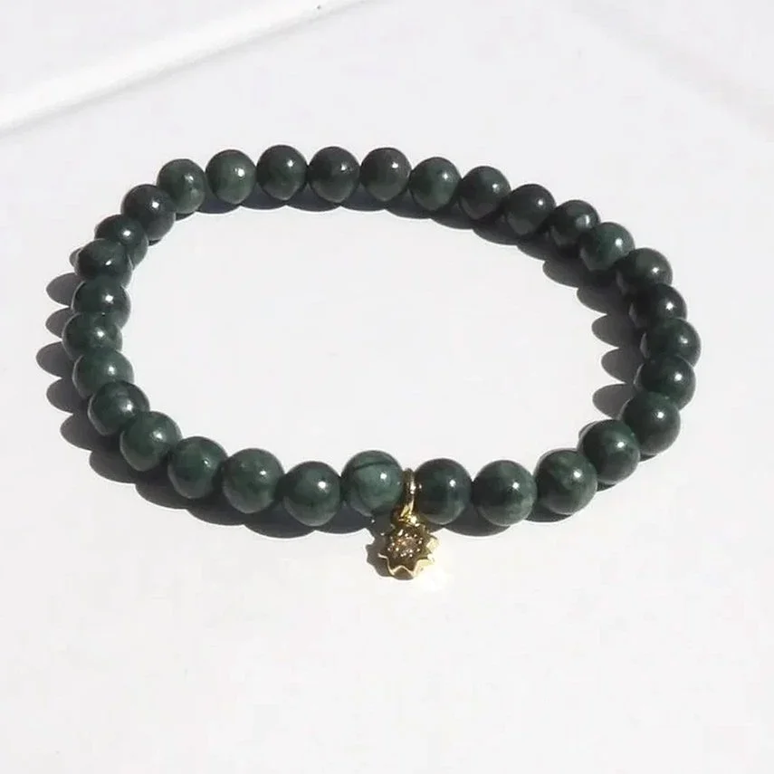 Black Jade Elastic Bracelet with Gold Charm burst