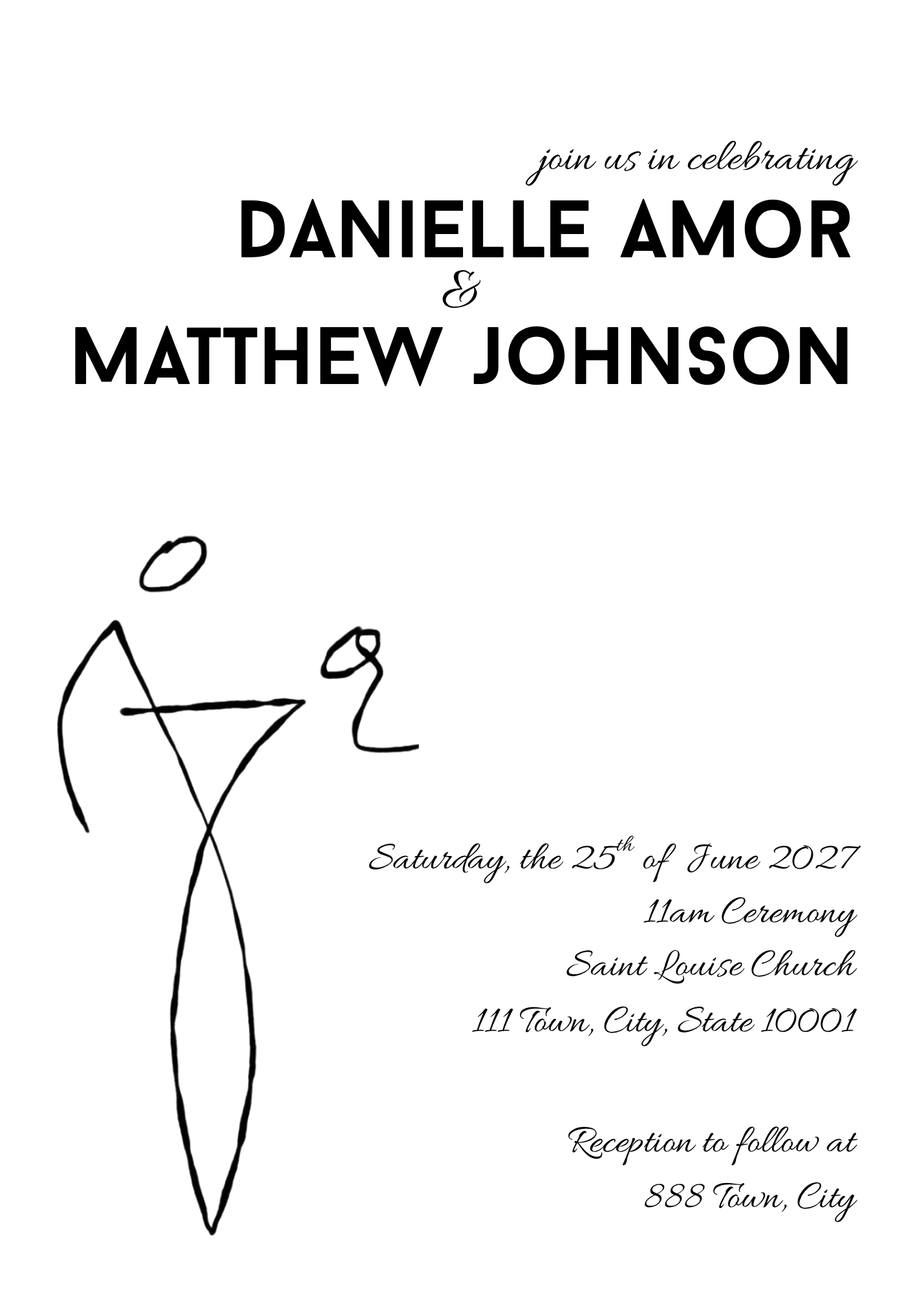 Minimalist Line Art Wedding Invitation - digital download