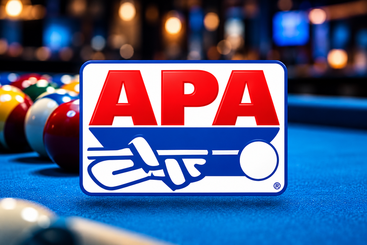 APA League logo over a blue-felt pool table