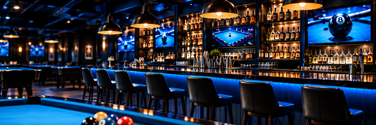 Bar stools along The Shark Den bar