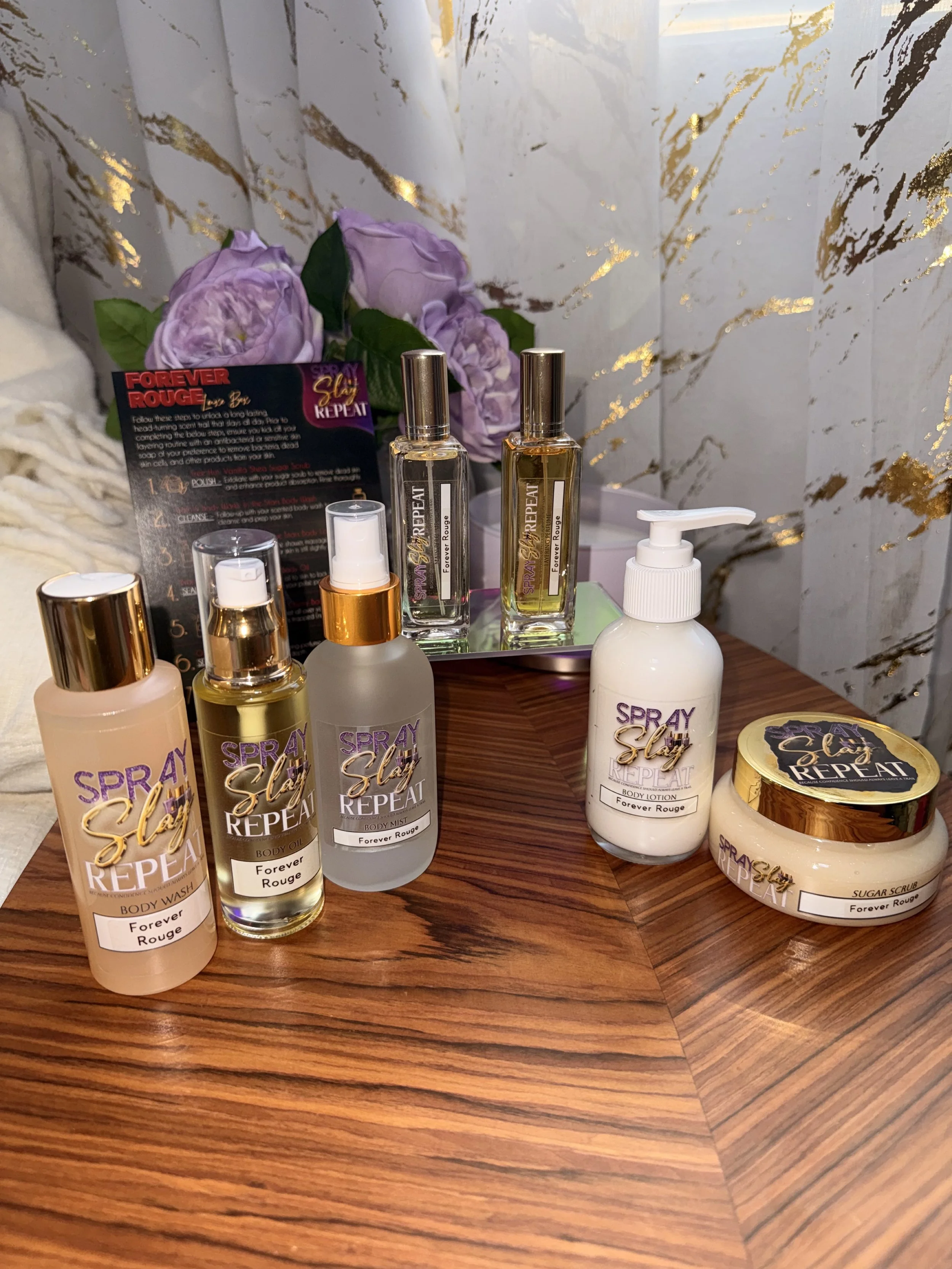 Decanted perfumes and body care products include in the Luxe Box