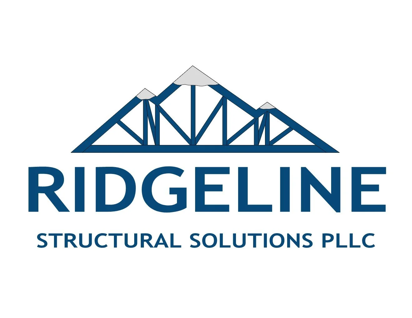 Logo of Ridgeline Structural Solutions LLC featuring a stylized mountain with snow caps and the company's name in blue text below.