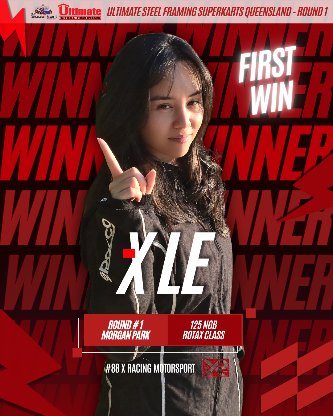 X LE CHARGES TO HER FIRST WEEKEND VICTORY IN 125NGB TAG LIGHT