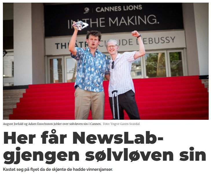 Vant en s&oslash;lvl&oslash;ve p&aring; cannes lions f&oslash;r sommeren. Det e litt vilt?? 
Sjukt takknemmelig for folkan &aelig; har rundt m&aelig; og mulightetan &aelig; f&aring;r🐄

Bilder av @kom24.no og @simenovergaard