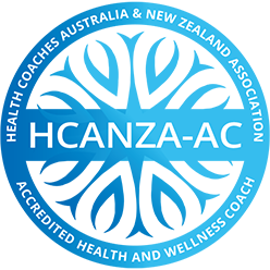 HCANZA-AC logo with blue background and white text, including the full name 'Health Coaches Australia & New Zealand Association' around the perimeter.