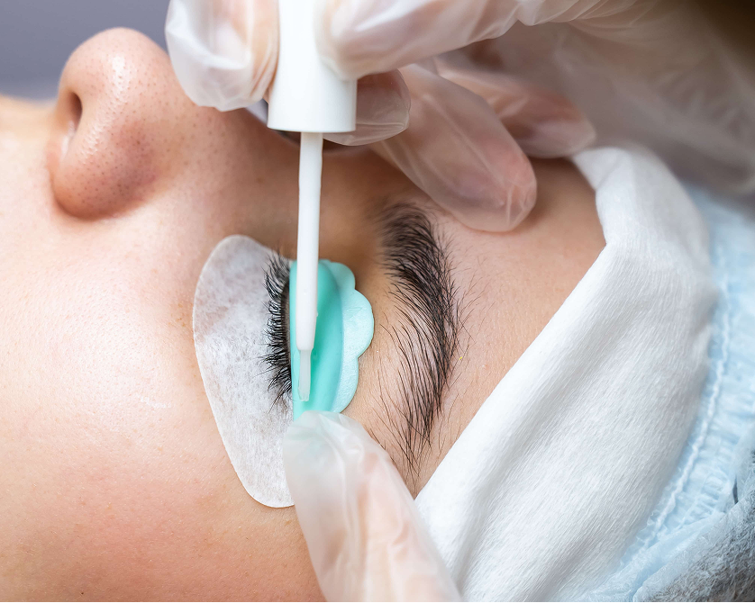Client receiving a precise lash tint application as part of a professional lash tint Chicago service.