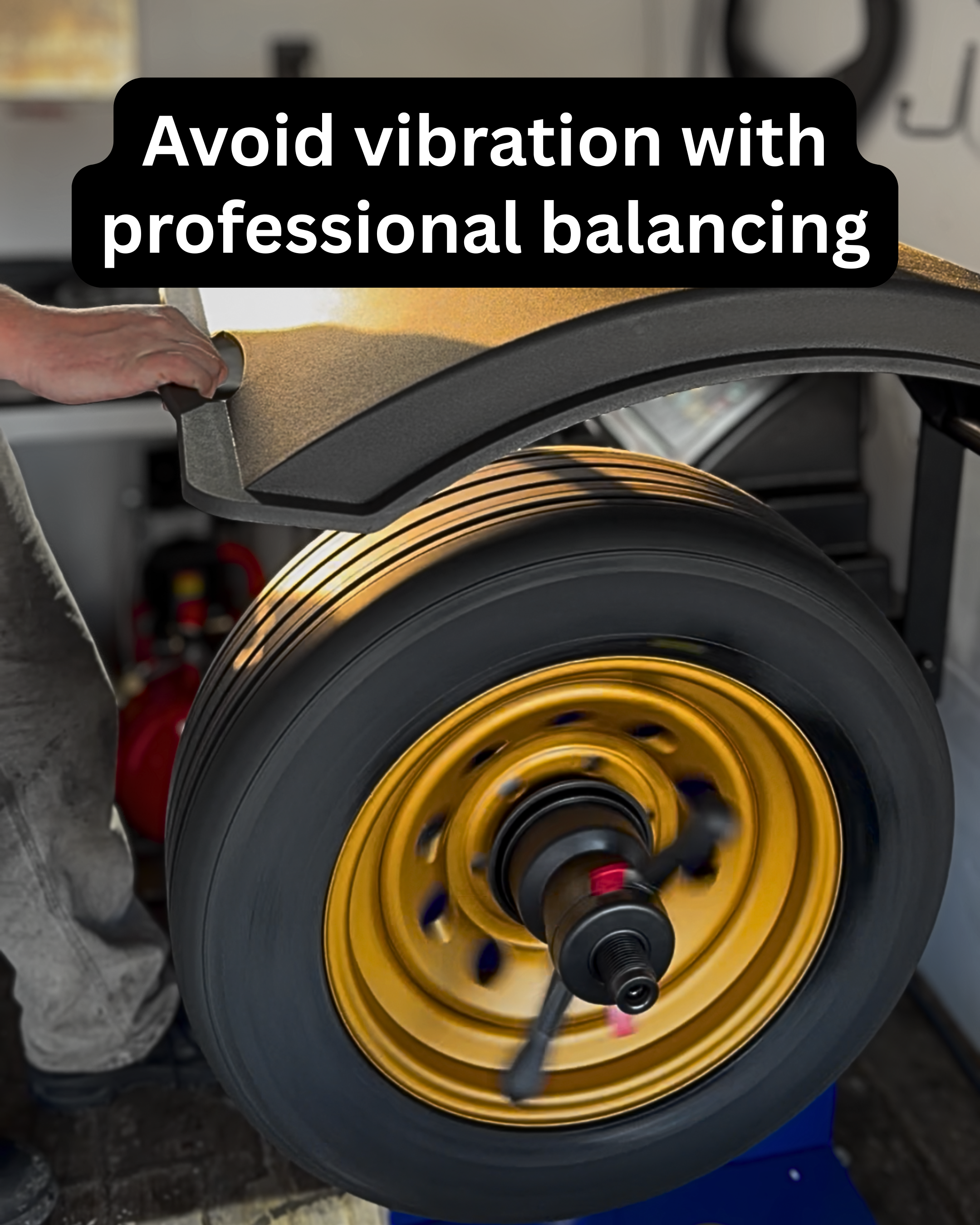 a tyre being digitally balanced before being fitted to a car at a mobile tyre service in hastings