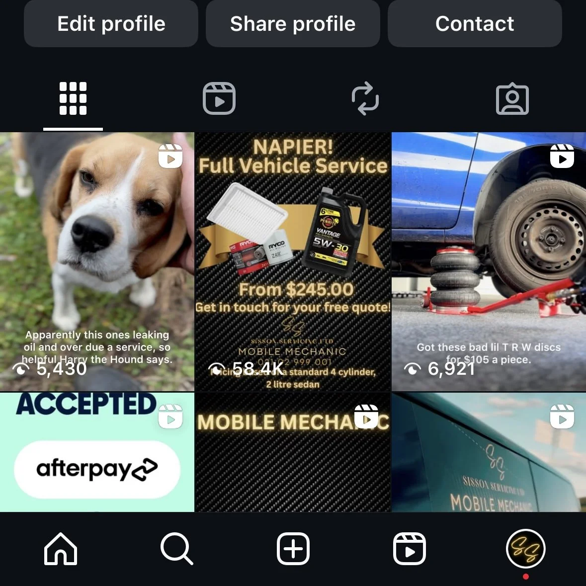 Sisson Servicing Instagram feed featuring local mobile mechanic work, customer reviews, and behind-the-scenes life in Hawke's Bay.