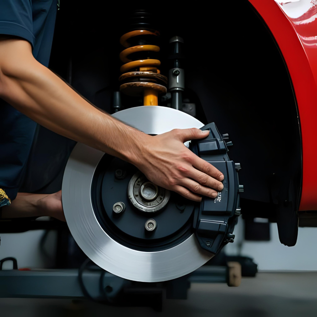 Mobile brake repair and suspension inspection on a car disc brake system by Sisson Servicing Limited, Napier and Hastings.