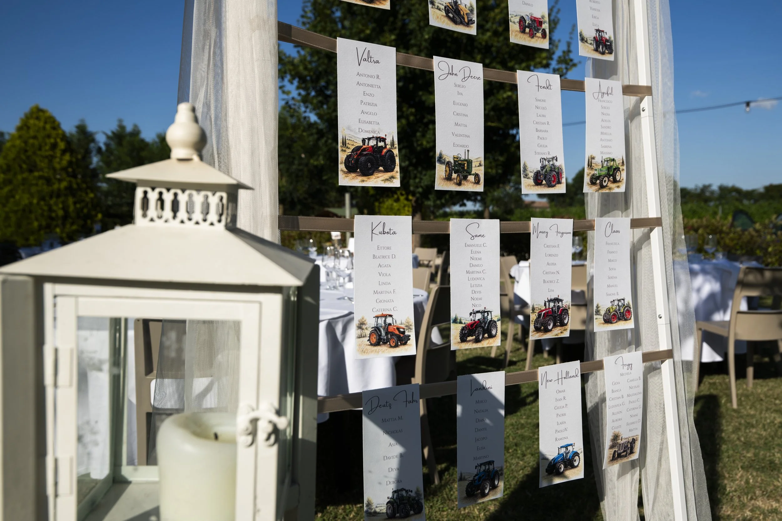 Tableau de mariage a tema trattori, riprende lo stile rustico del matrimonio. 