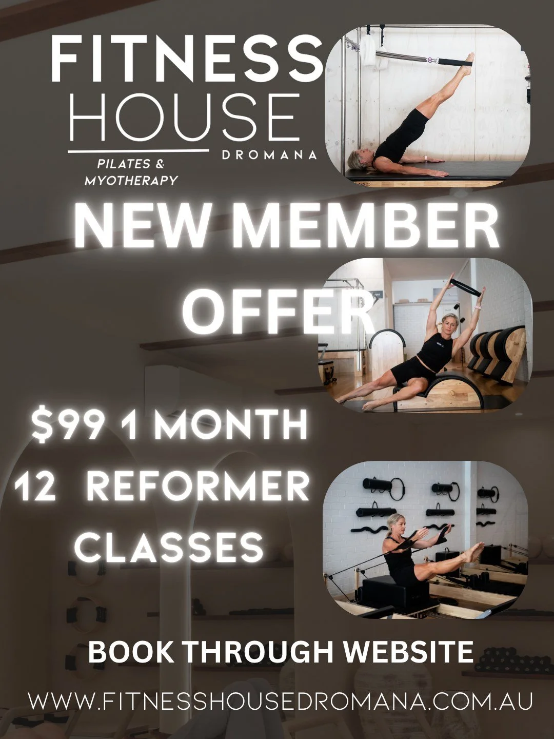 To celebrate the official launch of Pilates at Fitness House Dromana I'm so excited to offer 12 Reformer Classes in 1 month for $99. Less than $10 per class! One time purchase. Open to all new and existing clients. For a limited time only.