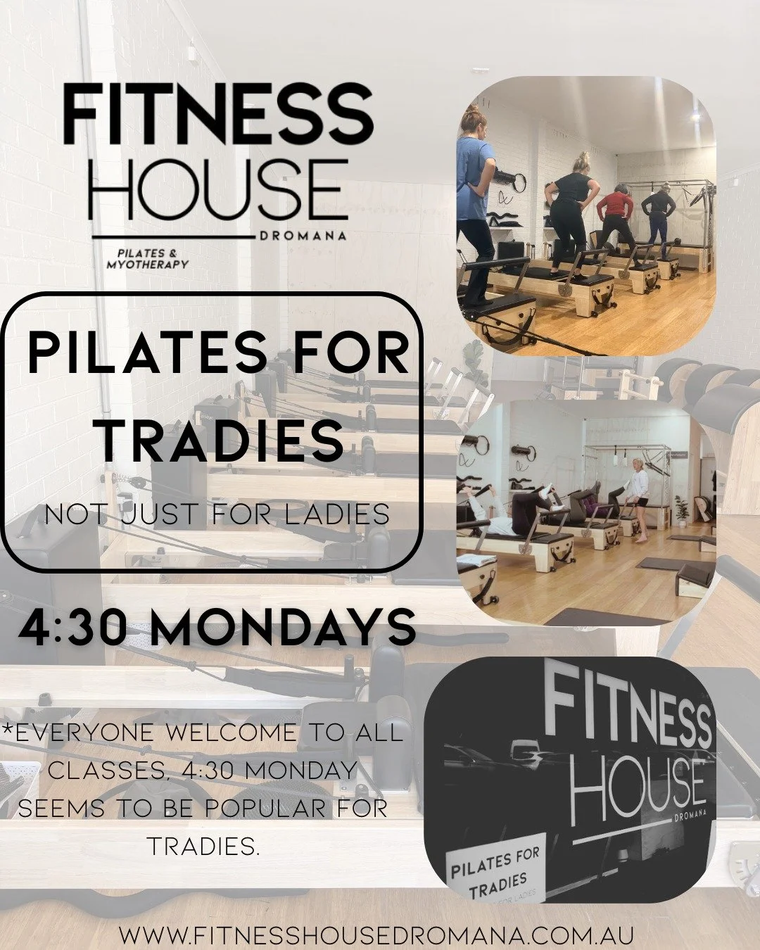 Pilates for tradies not just for ladies! Everyone is welcome to all classes however Monday 4:30 is popular with men. It's a great time slot to come along and try a class sorrounded by others at a similar level. #pilatesdromana #massagedromana #myothe