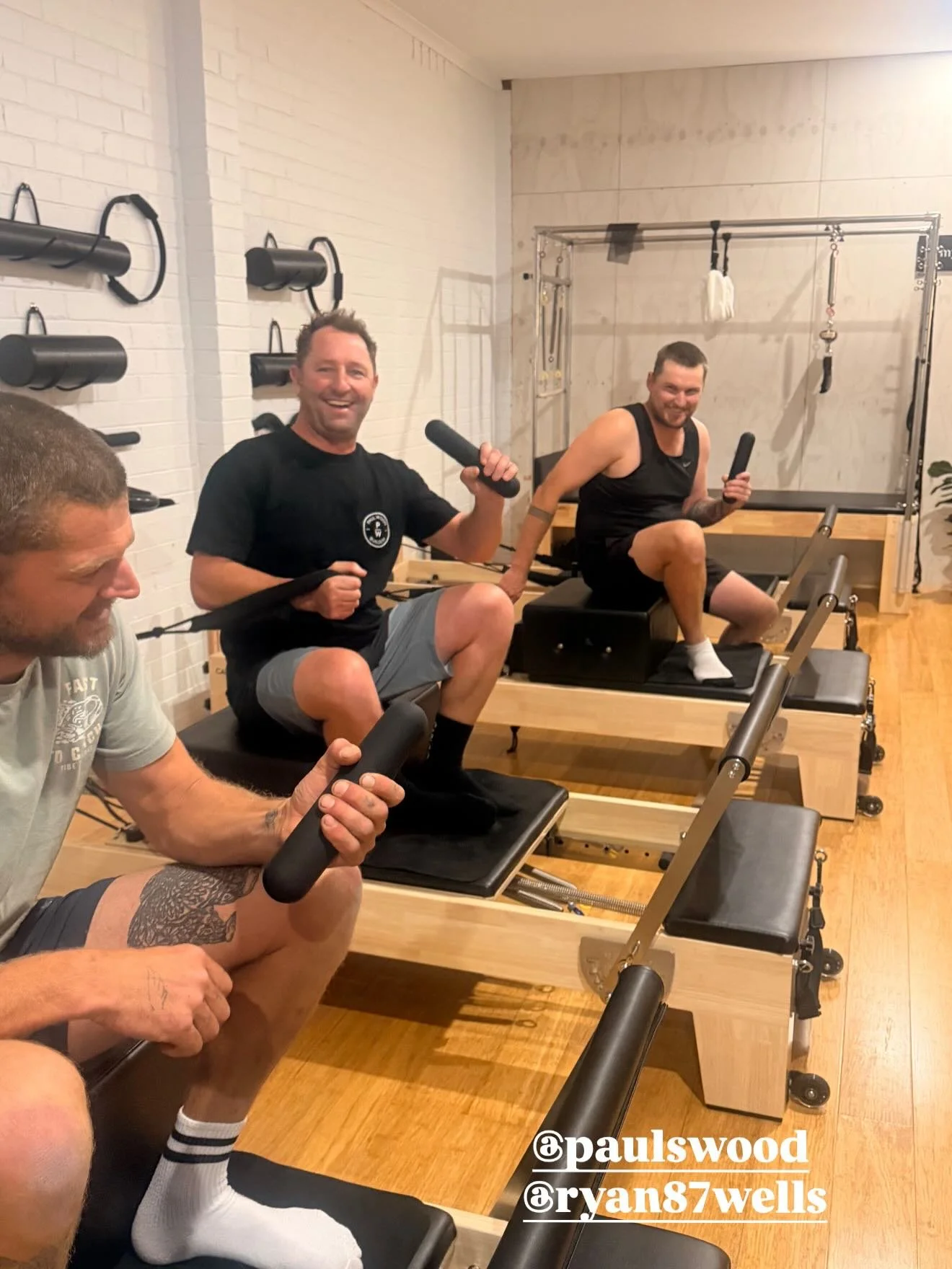 Pilates for Tradies boys learning how to use hand weights 😂