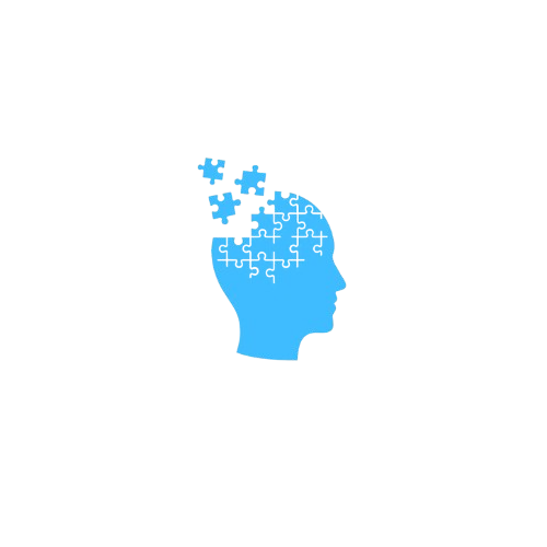 Silhouette of a person's head with puzzle pieces and snowflakes inside, representing mental health or cognitive issues.