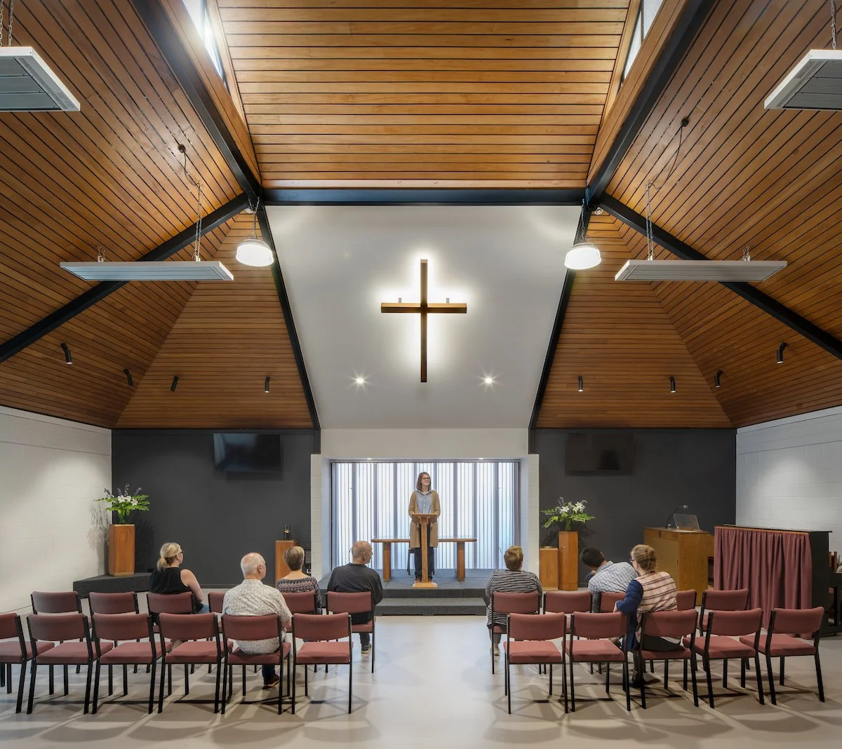Unit 7 Architects - Interior fit-out, modernisation and earthquake strengthening of Johnsonville Uniting Church, Johnsonville. Interiors refreshed in a sympathetic way to the original building designed by Bill Alington.