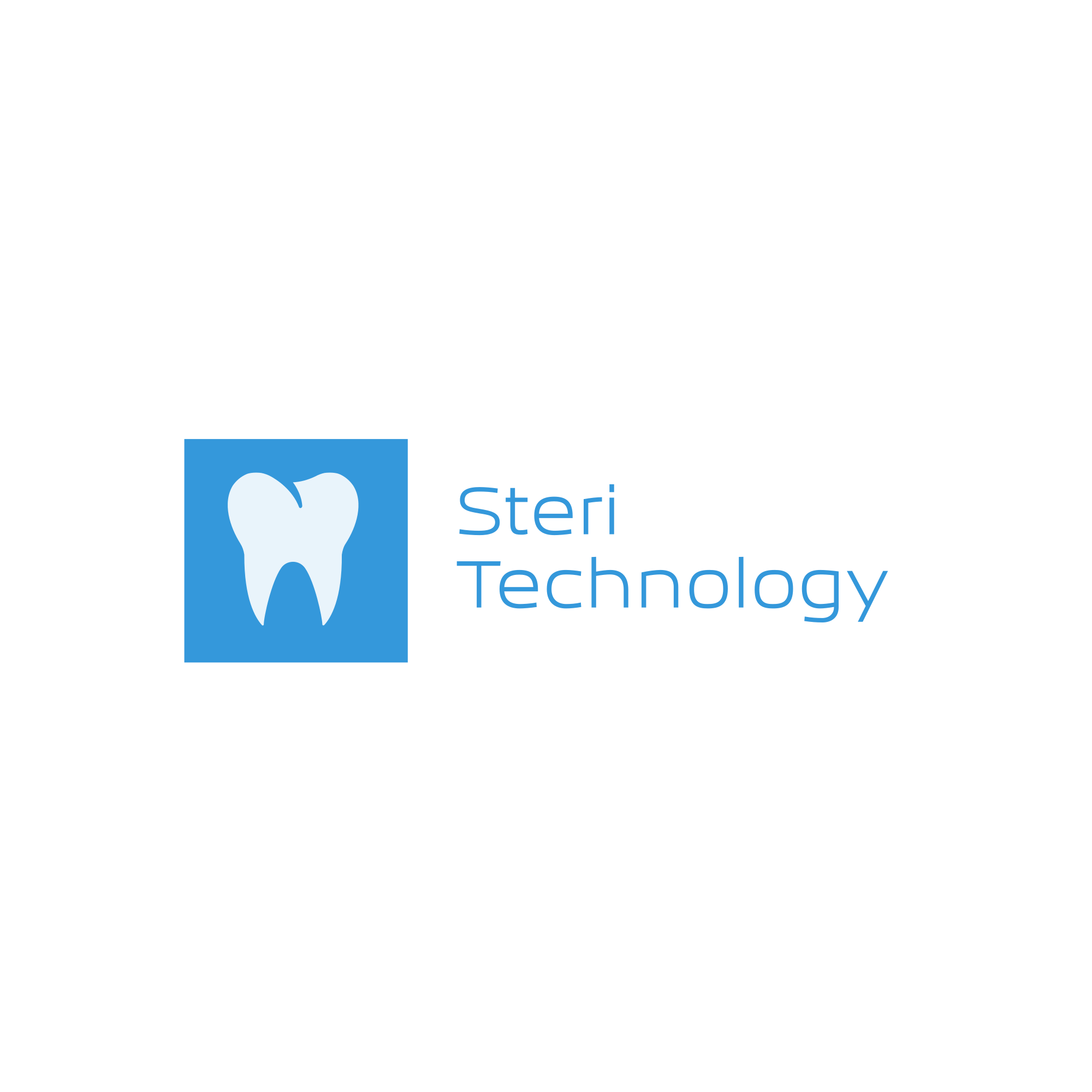 Logo for Steri Technology featuring a tooth icon in a blue square and the company name in blue text.