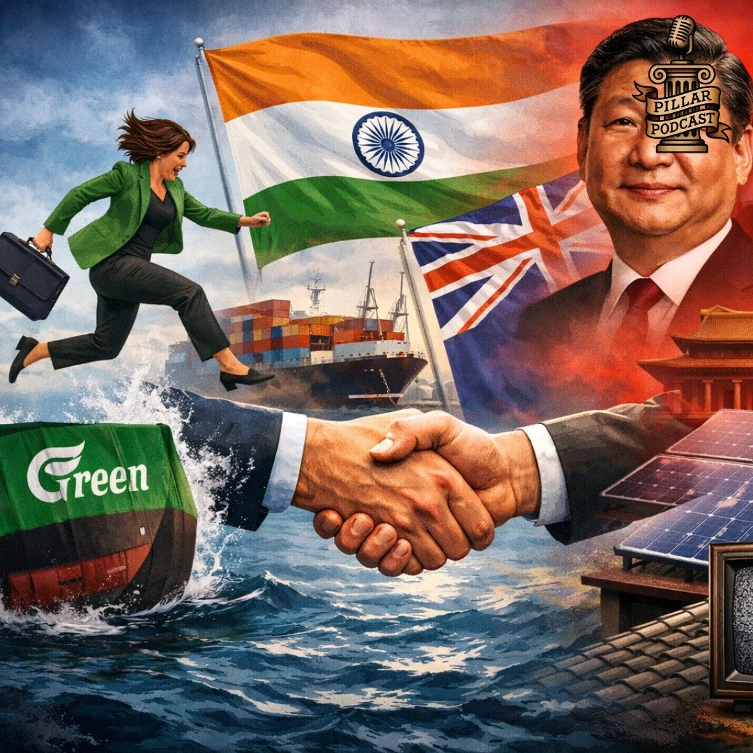 Green MP jumps ship, taxpayer-funded solar panels for all, and questions over whether India&rsquo;s FTA is too good to be true. Plus, Gerry Brownlee&rsquo;s China fantasy, the demise of the BSA, and more.
The PILLAR PODCAST 024 Out now on YouTube and