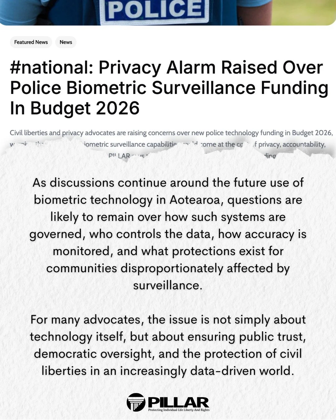 $77 million in new police spending, with part of that funding linked to enhanced policing technology and the development of biometric systems. RED FLAG