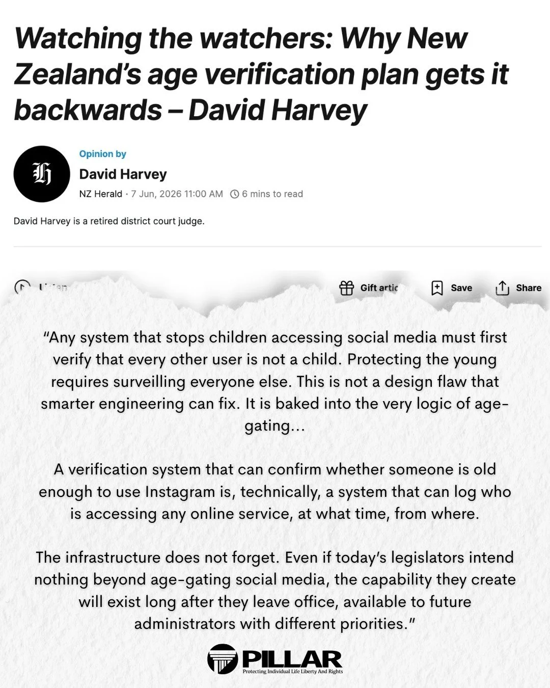 "New Zealand is quietly constructing a digital identity regime that would require every adult in the country to prove who they are before accessing platforms most people use every day." - David Harvey