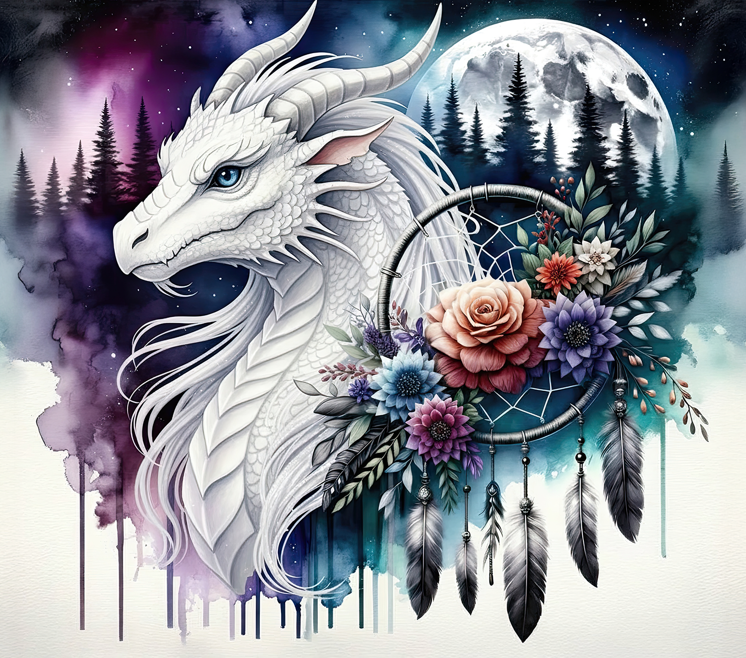 Dragon - White with Dream Catcher