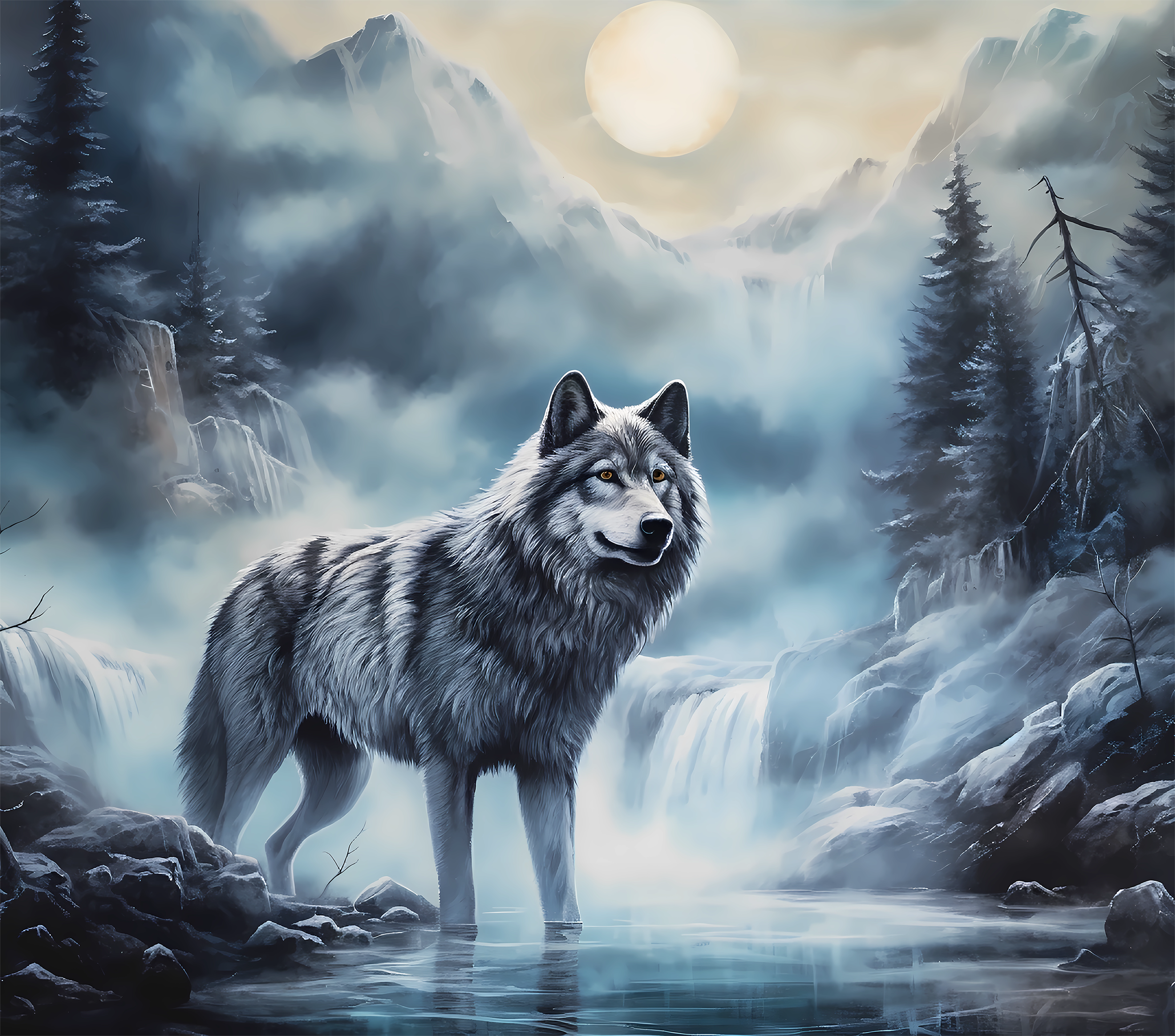 Wolf - Moon & Mountains