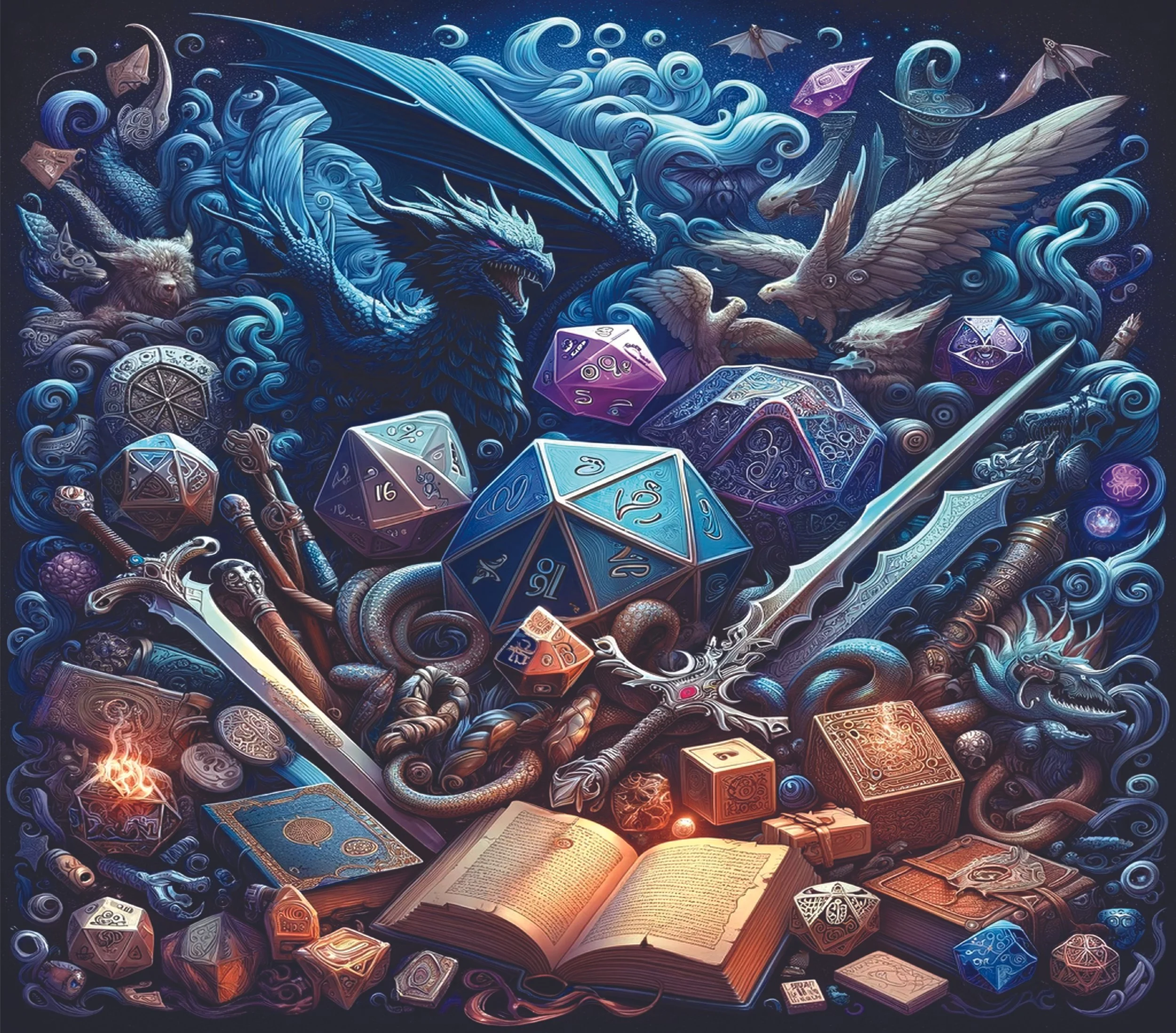 D&D - D20 with Dragon & Swords