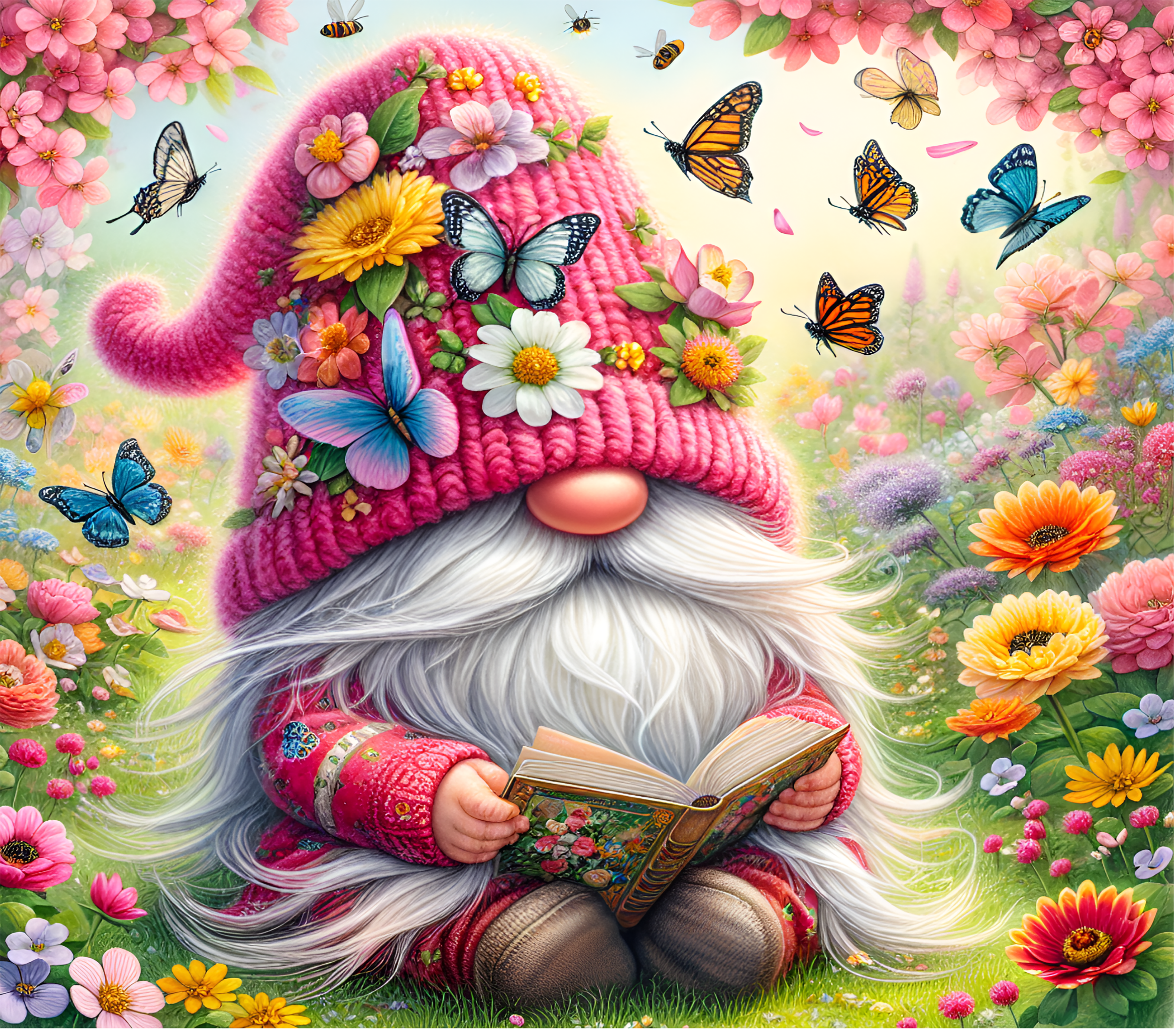 Gnome - with Pink Hat Reading Book